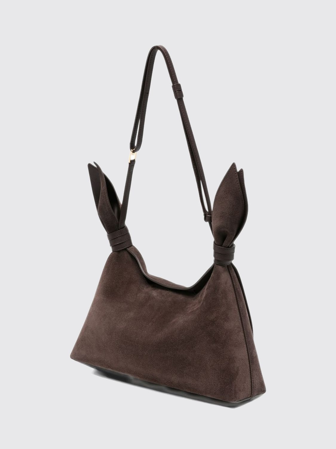 LOEWE BORSA A SPALLA: Borsa a spalla Scarf Loewe in pelle di vitello scamosciata con nodo decorativo, Marrone - Img 3
