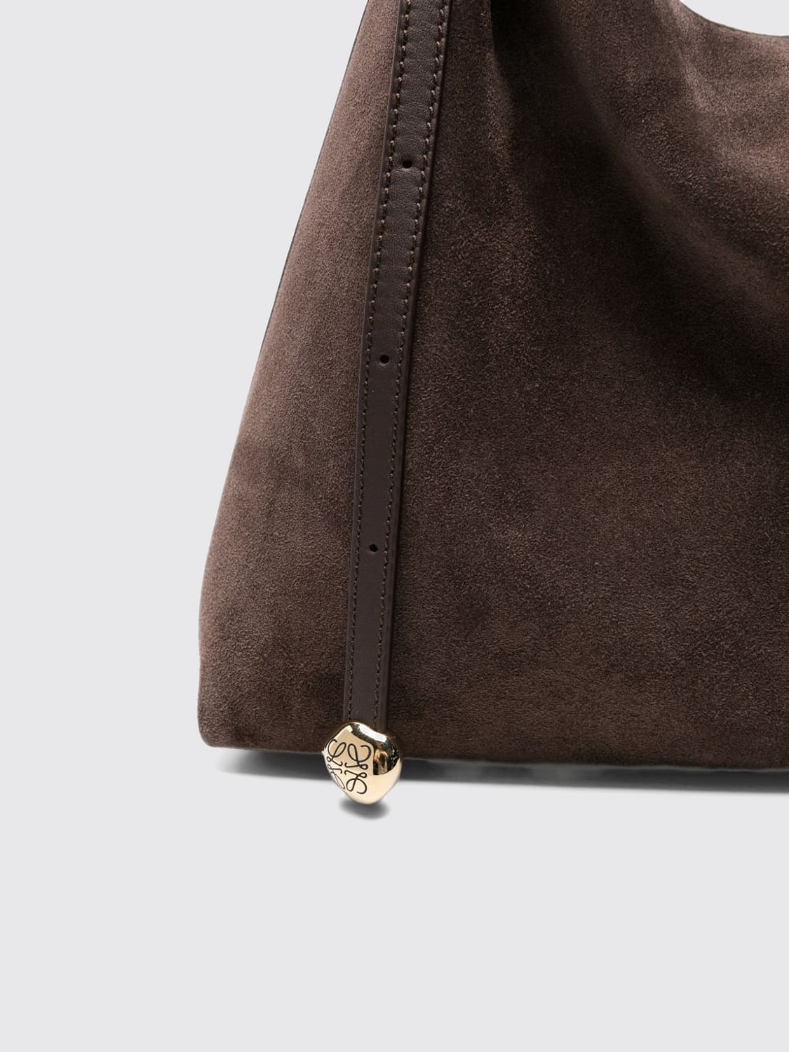 LOEWE BORSA A SPALLA: Borsa a spalla Scarf Loewe in pelle di vitello scamosciata con nodo decorativo, Marrone - Img 4