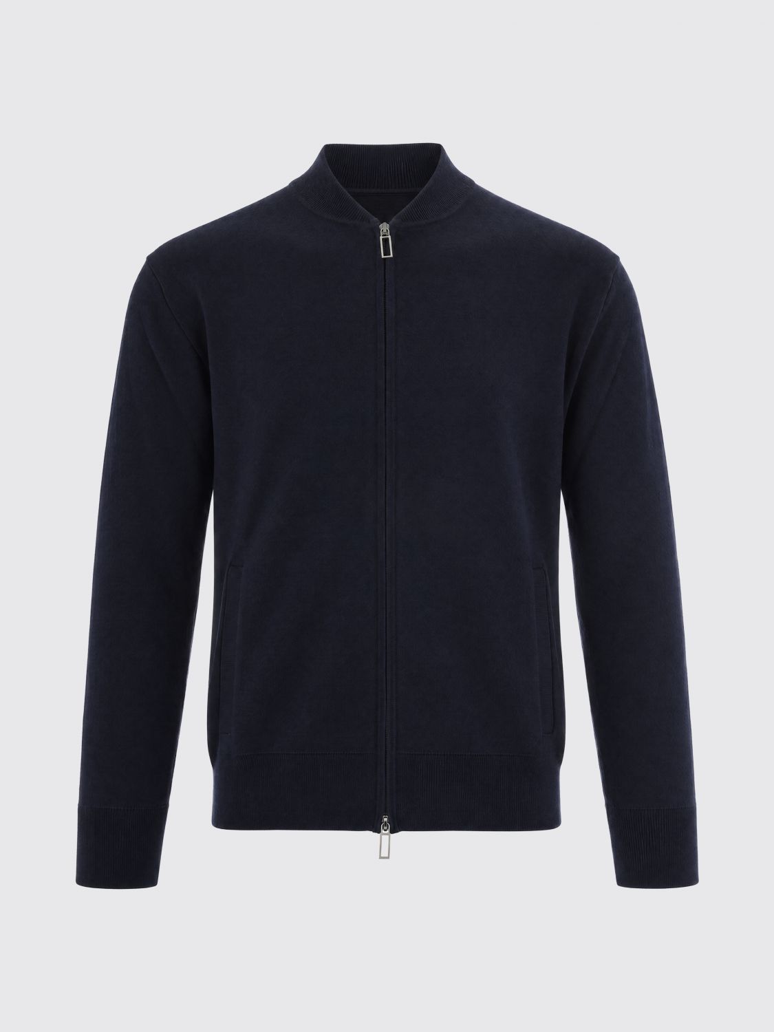 PAOLO PECORA PULL: Cardigan zippé Paolo Pecora en laine et coton avec col bomber, Bleu Marine - Img 2