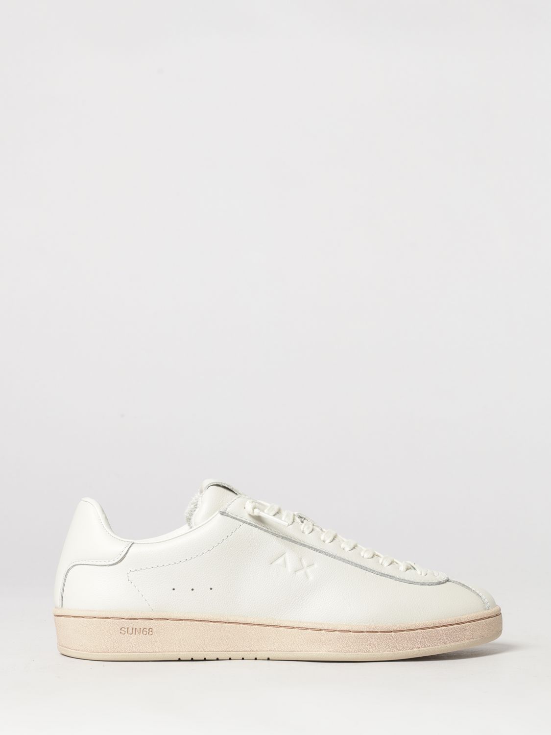 SUN68 SNEAKERS: Low-Top-Ledersneaker SUN68 mit gepolstertem Knöchel und geprägtem Logo, Yellow Cream - Img 1