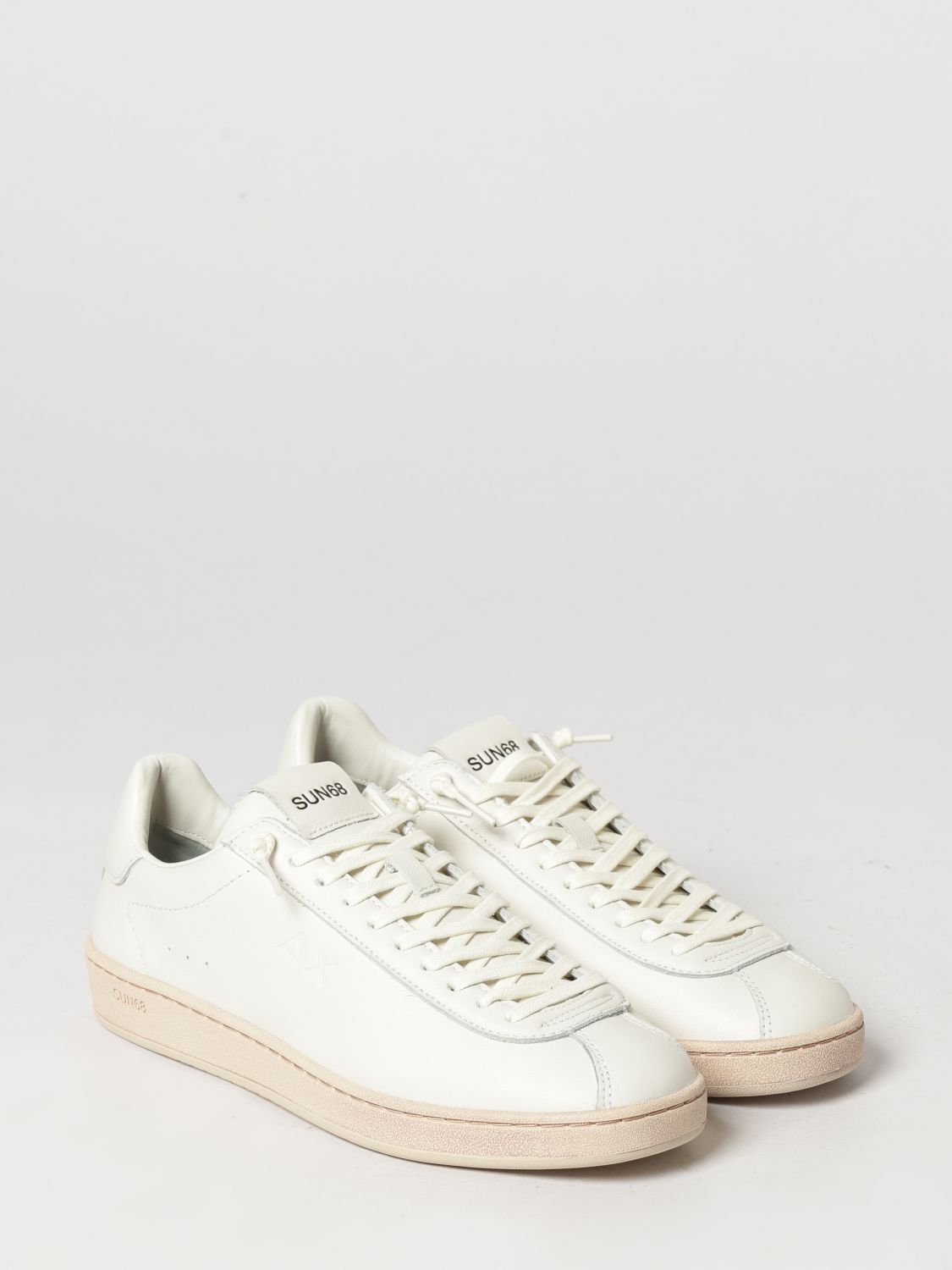 SUN68 SNEAKERS: Low-Top-Ledersneaker SUN68 mit gepolstertem Knöchel und geprägtem Logo, Yellow Cream - Img 2
