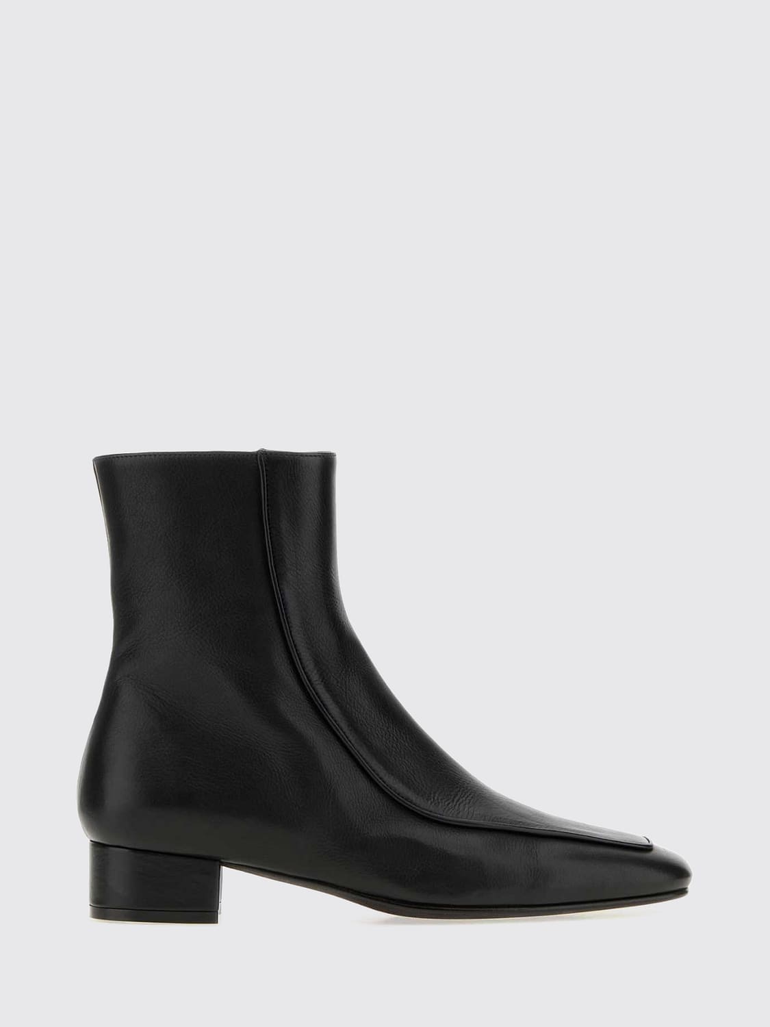 HERBERT LEVINE BOOTS: Herbert Levine Calfskin Ankle Boots with Square Toe and Zip Closure, Black - Img 1