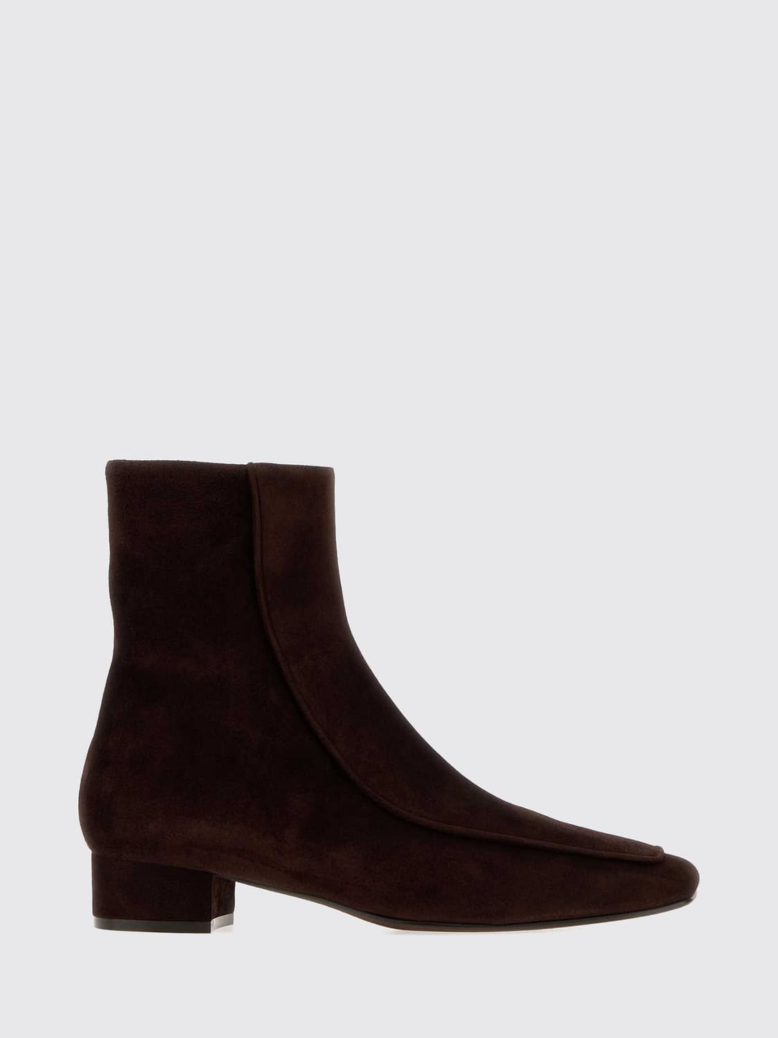 HERBERT LEVINE BOOTS: Herbert Levine Calfskin Ankle Boots with Square Toe and Zip Closure, Coffee - Img 1