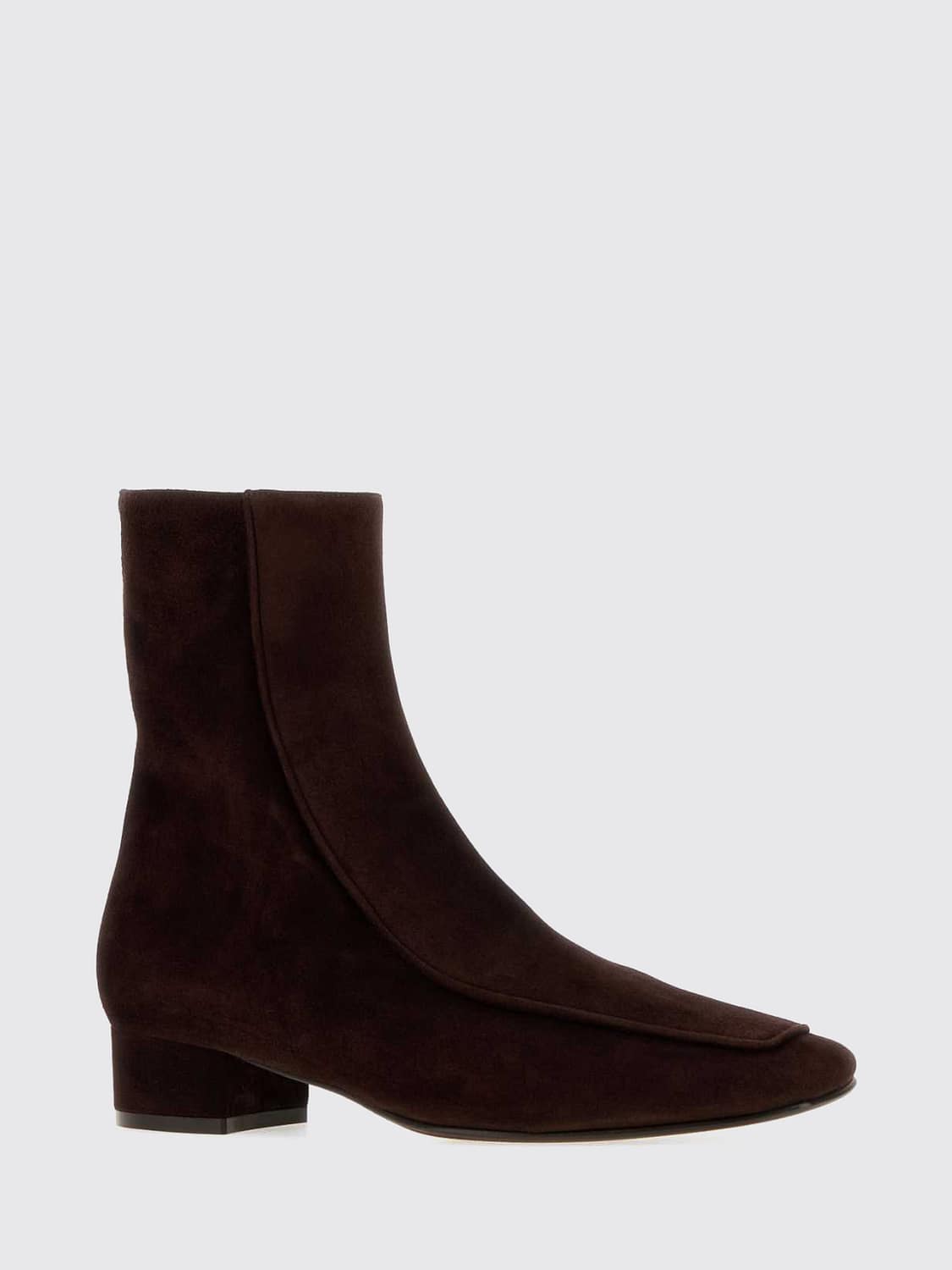 HERBERT LEVINE BOOTS: Herbert Levine Calfskin Ankle Boots with Square Toe and Zip Closure, Coffee - Img 3