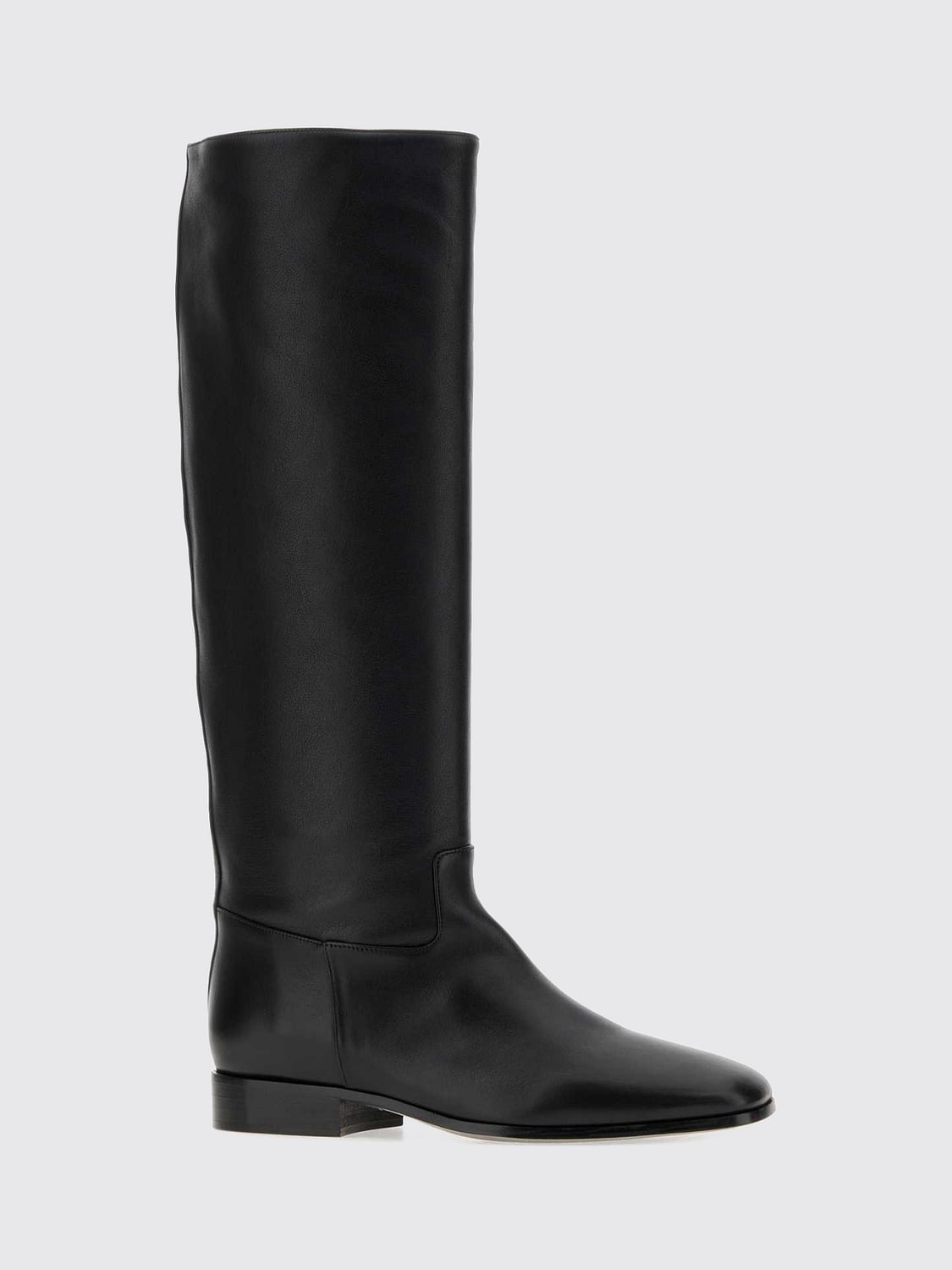 HERBERT LEVINE BOOTS: HERBERT LEVINE Square-Toe Calfskin Leather Knee-High Boots, Black - Img 3