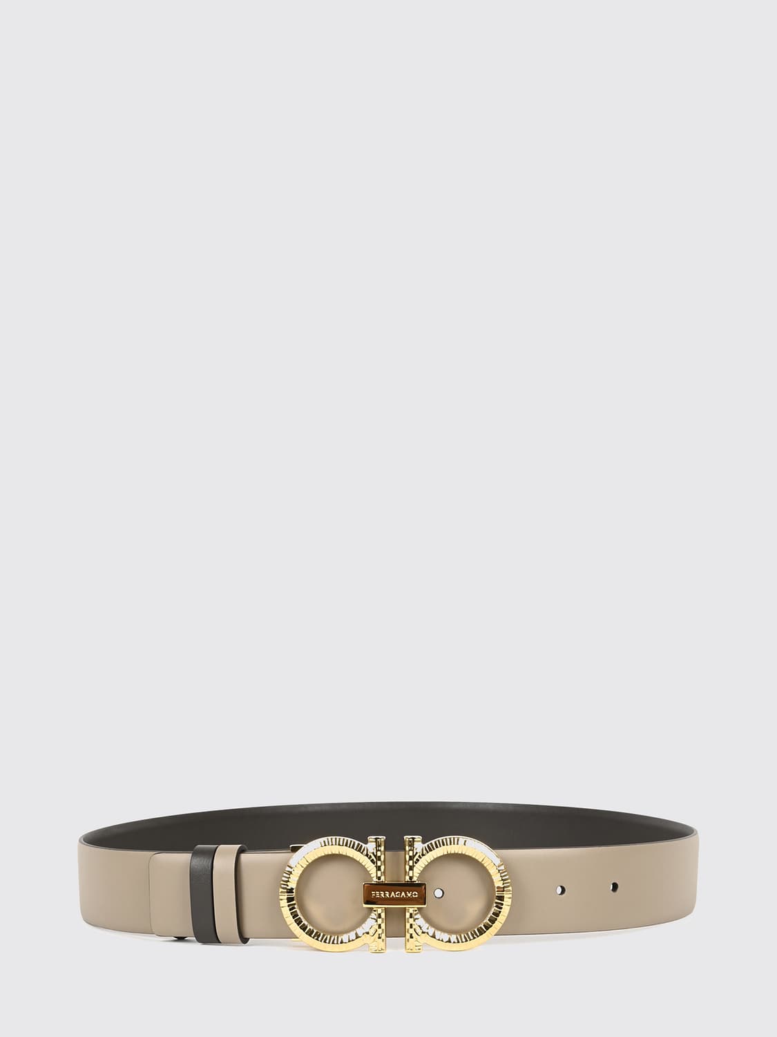 FERRAGAMO CINTURÓN: Cinturón reversible Gancini Ferragamo de piel de becerro lisa con hebilla de logo, Beige - Img 1