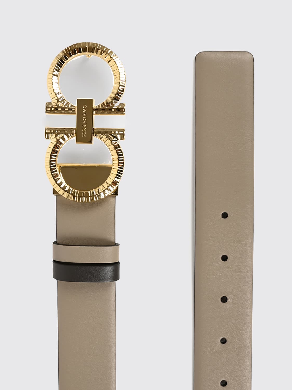 FERRAGAMO CINTURÓN: Cinturón reversible Gancini Ferragamo de piel de becerro lisa con hebilla de logo, Beige - Img 2