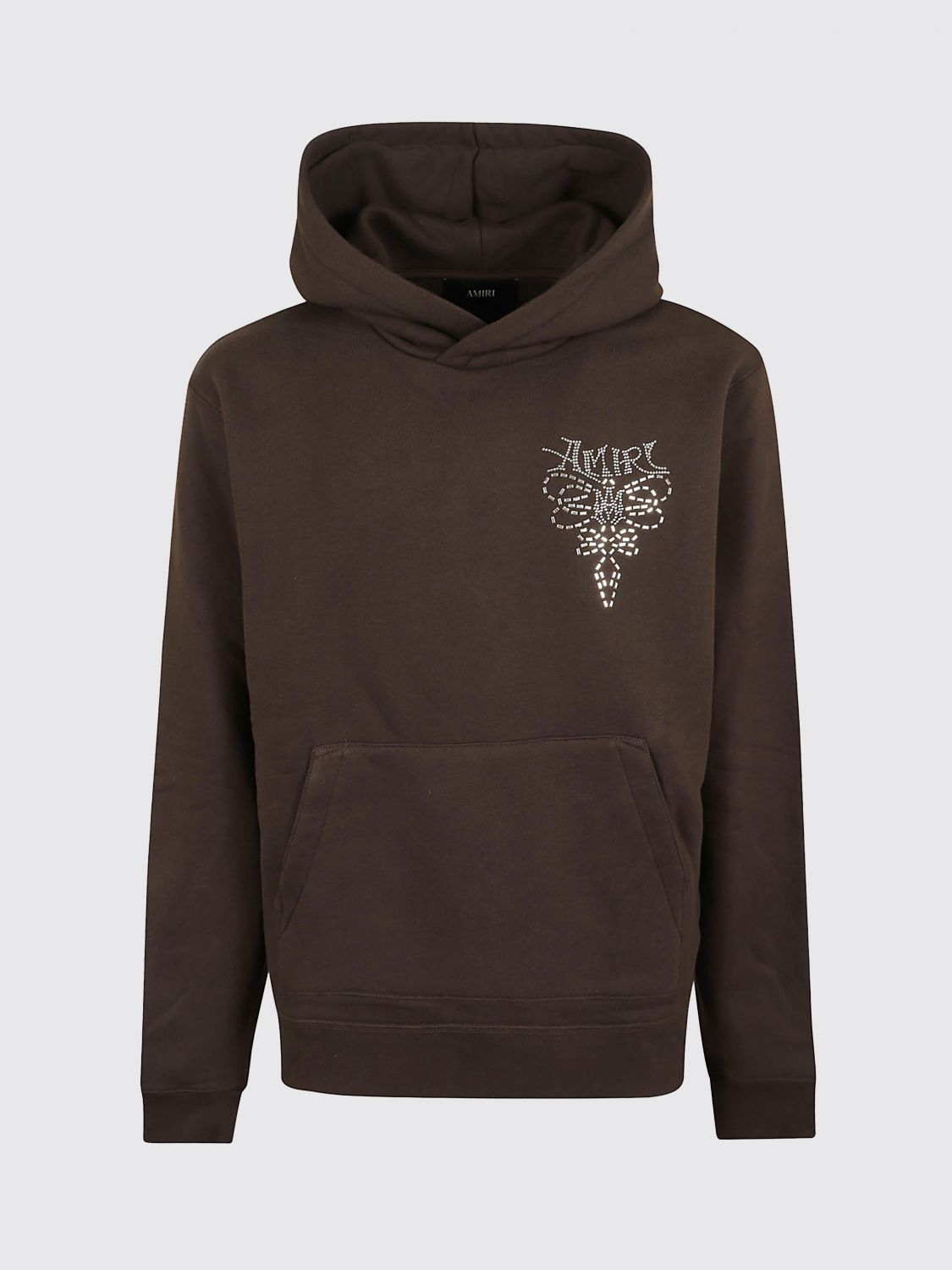 AMIRI SWEATSHIRT: Rhinestone Logo Embroidered Cotton Hoodie Amiri, Brown - Img 2