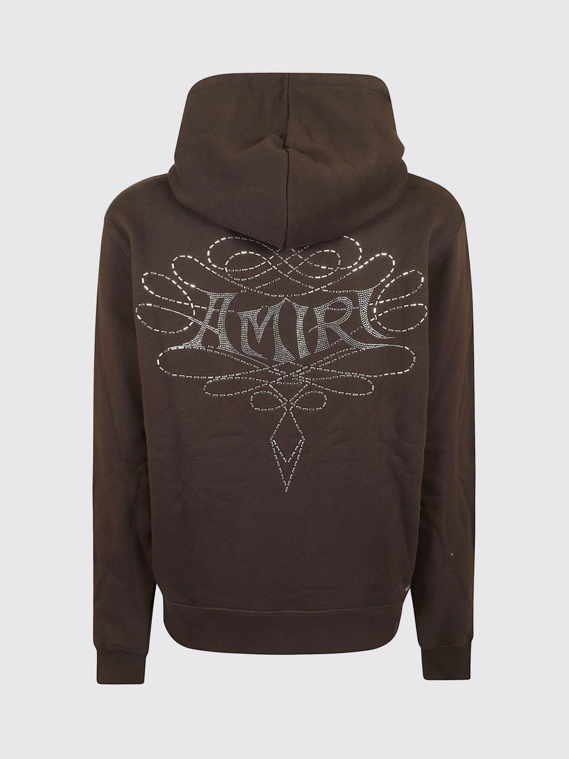 AMIRI SWEATSHIRT: Rhinestone Logo Embroidered Cotton Hoodie Amiri, Brown - Img 3