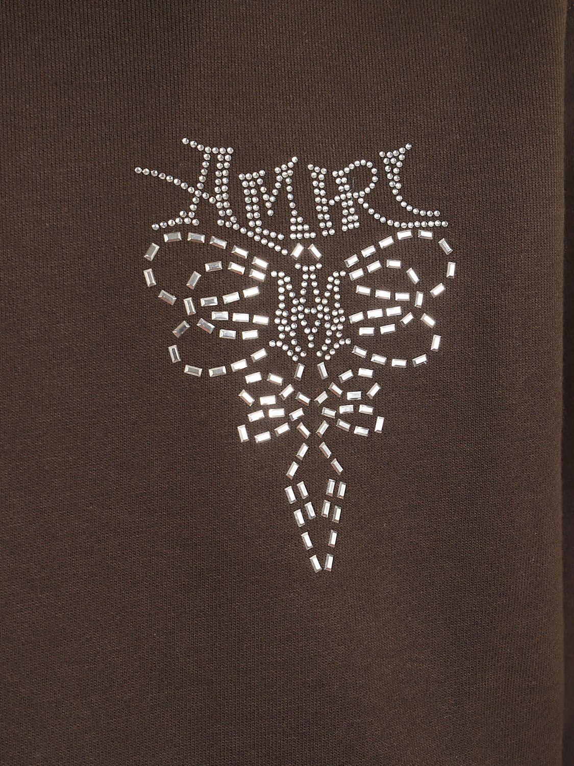 AMIRI SWEATSHIRT: Rhinestone Logo Embroidered Cotton Hoodie Amiri, Brown - Img 4