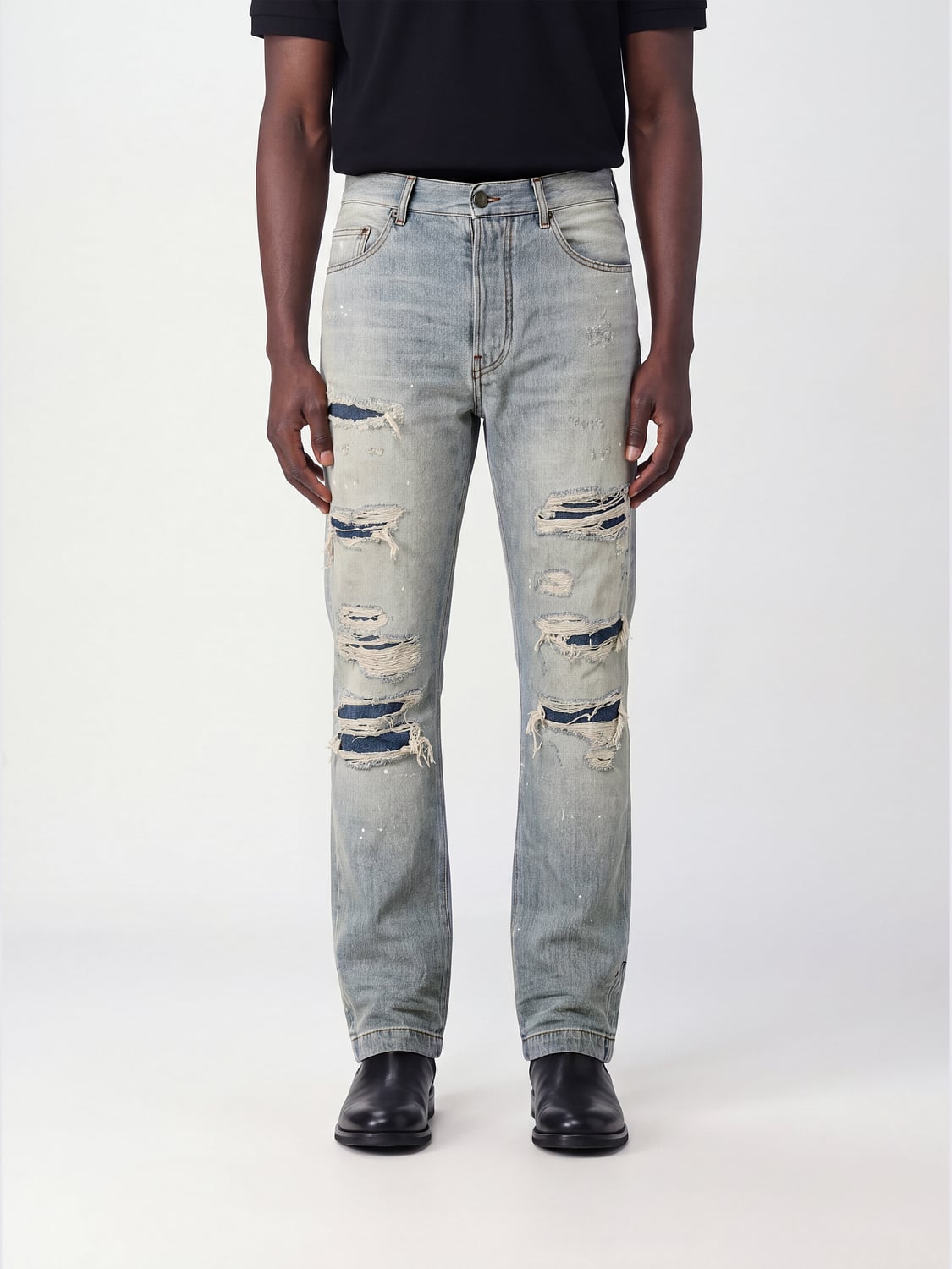 AMIRI JEANS: Jeans straight fit Amiri in denim di cotone con effetto usurato, Blue - Img 1