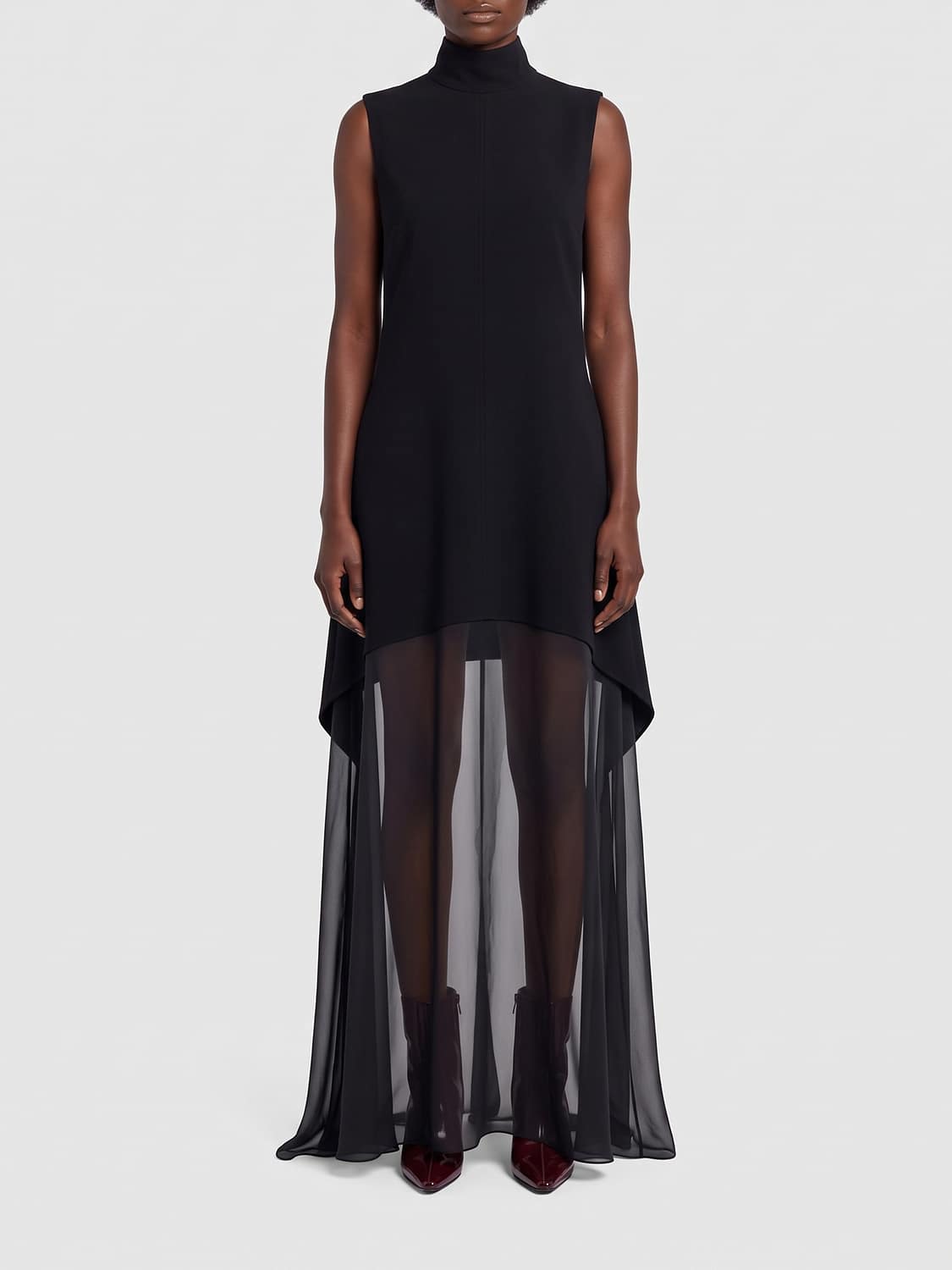 SPORTMAX VESTIDO: Vestido de noche largo sin mangas con cuello alto Sportmax en seda y viscosa, Negro - Img 1