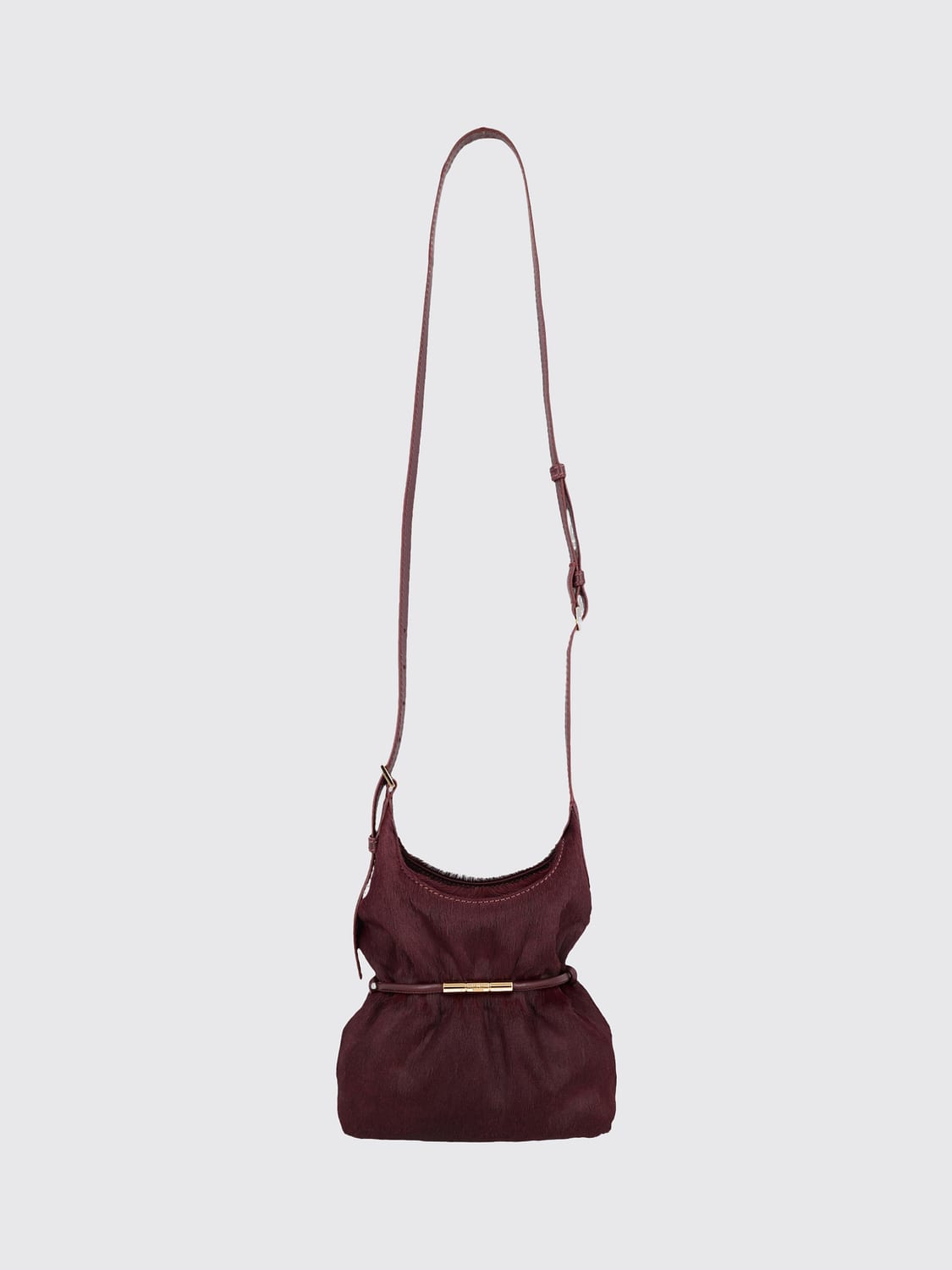 BALMAIN MINI BOLSO: Minibolso Sphynx Balmain asimétrico de piel de becerro fruncida, Granate - Img 2