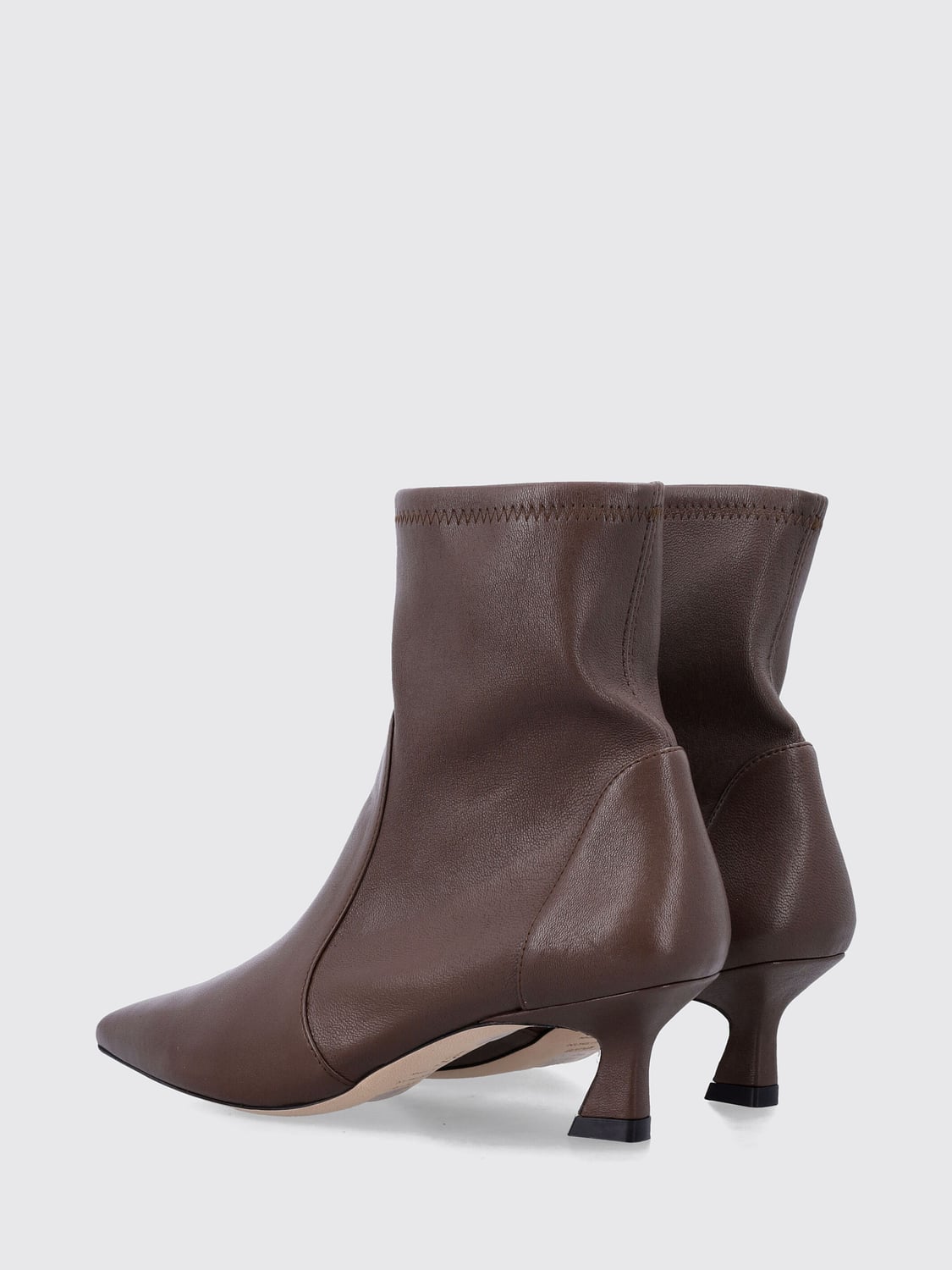 STUART WEITZMAN STIVALI: Stivaletti Vinnie Stuart Weitzman in pelle liscia con tacco medio svasato, Marrone - Img 3