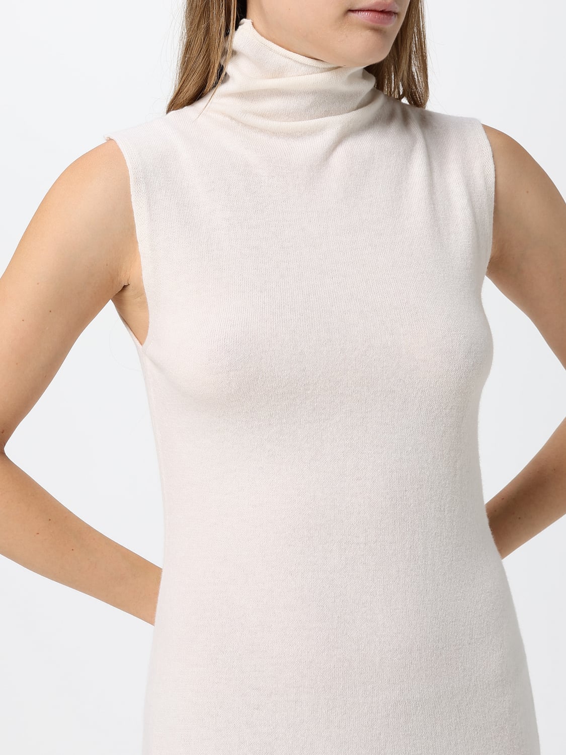 HERNO KLEID: Schulterfreies Midi-Etuikleid aus Wolle und Kaschmir mit Fransen von Herno, Weiß - Img 3