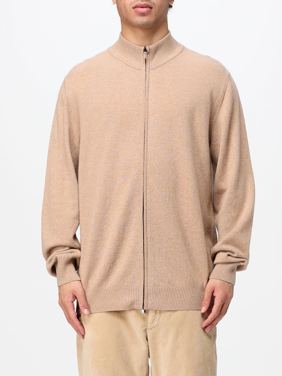 CANALI PULLOVER: Woll-Kaschmir-Cardigan Canali mit Stehkragen und Reißverschluss, Beige - Img 1
