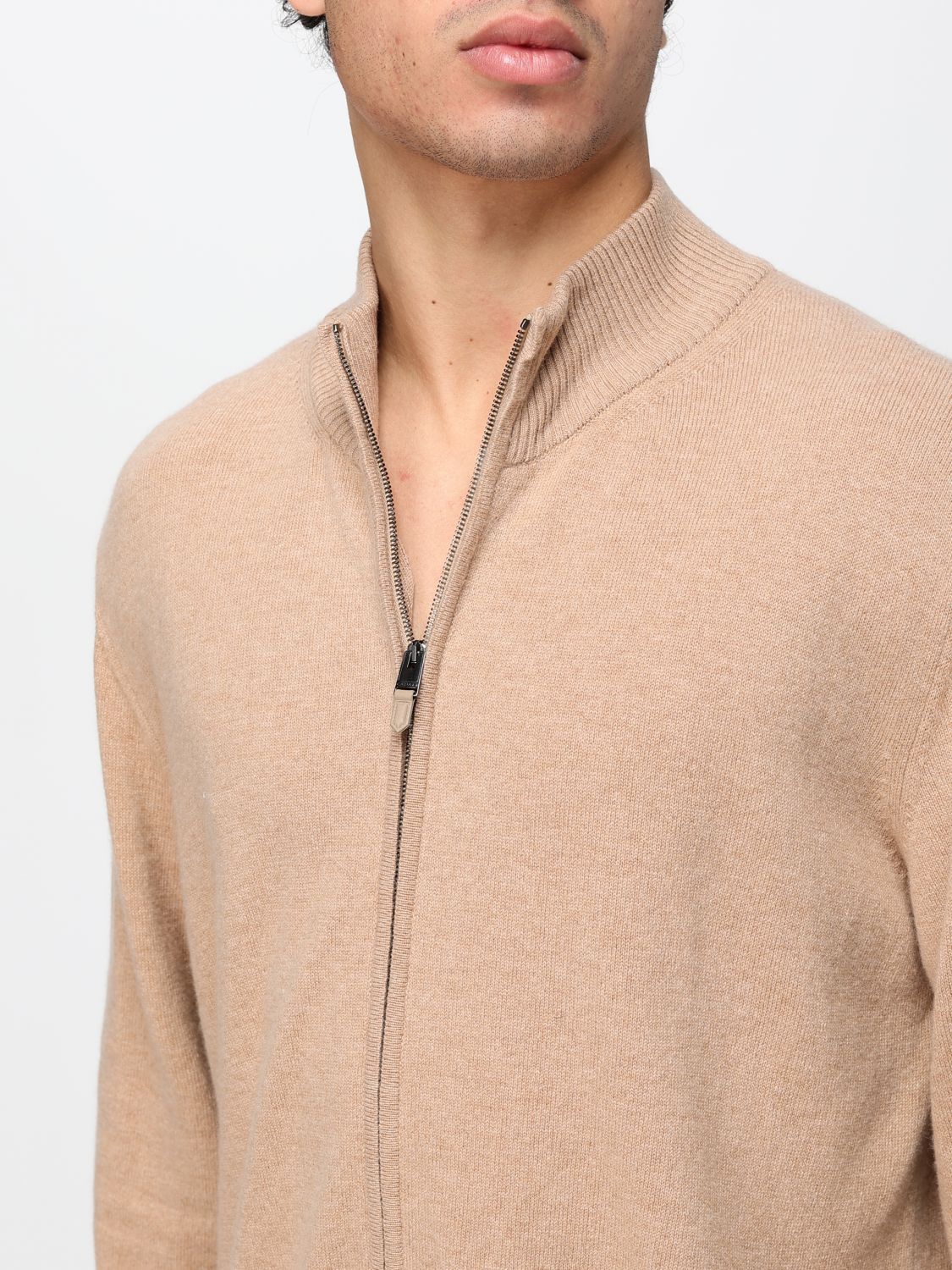 CANALI PULLOVER: Woll-Kaschmir-Cardigan Canali mit Stehkragen und Reißverschluss, Beige - Img 3