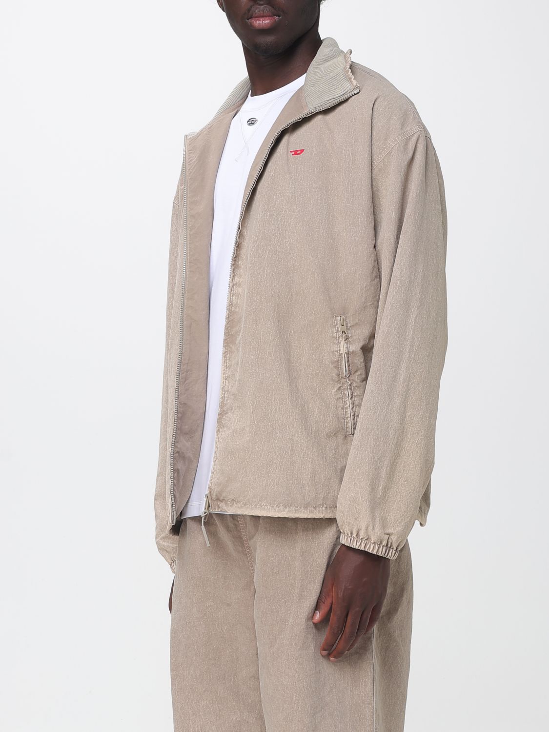 DIESEL JACKET: Nylon Windbreaker Jacket Diesel with High Neck and Oval D Logo, Beige - Img 4