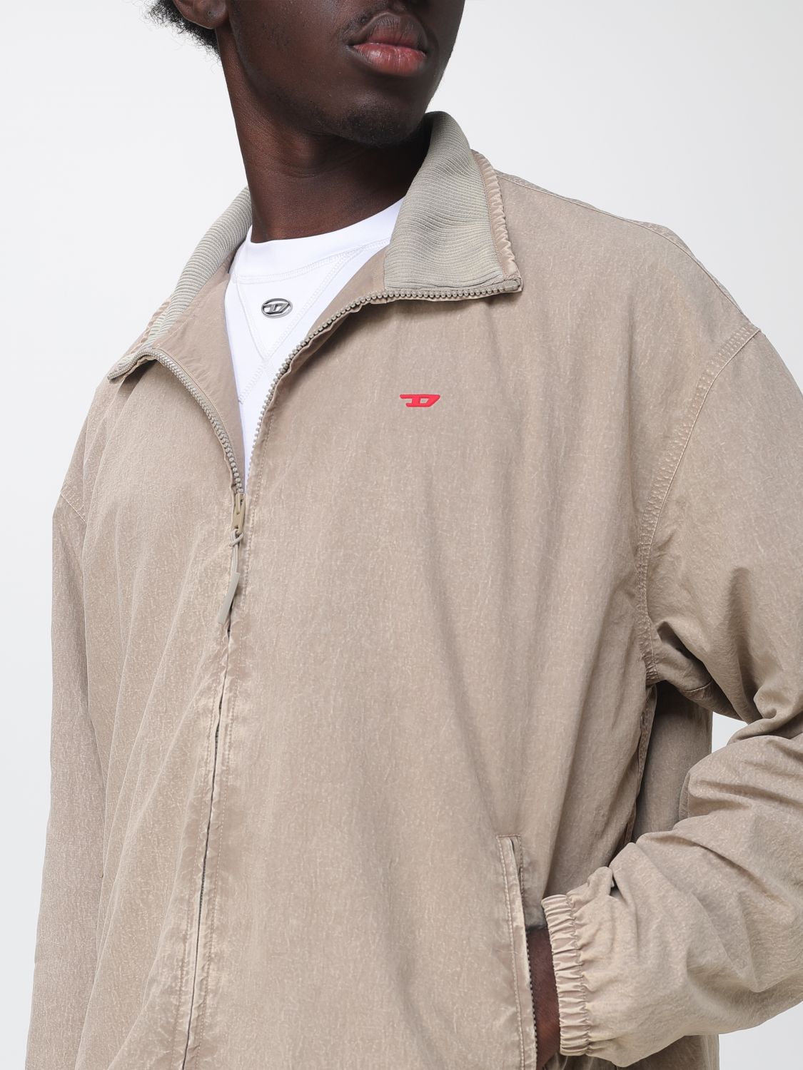 DIESEL JACKET: Nylon Windbreaker Jacket Diesel with High Neck and Oval D Logo, Beige - Img 5