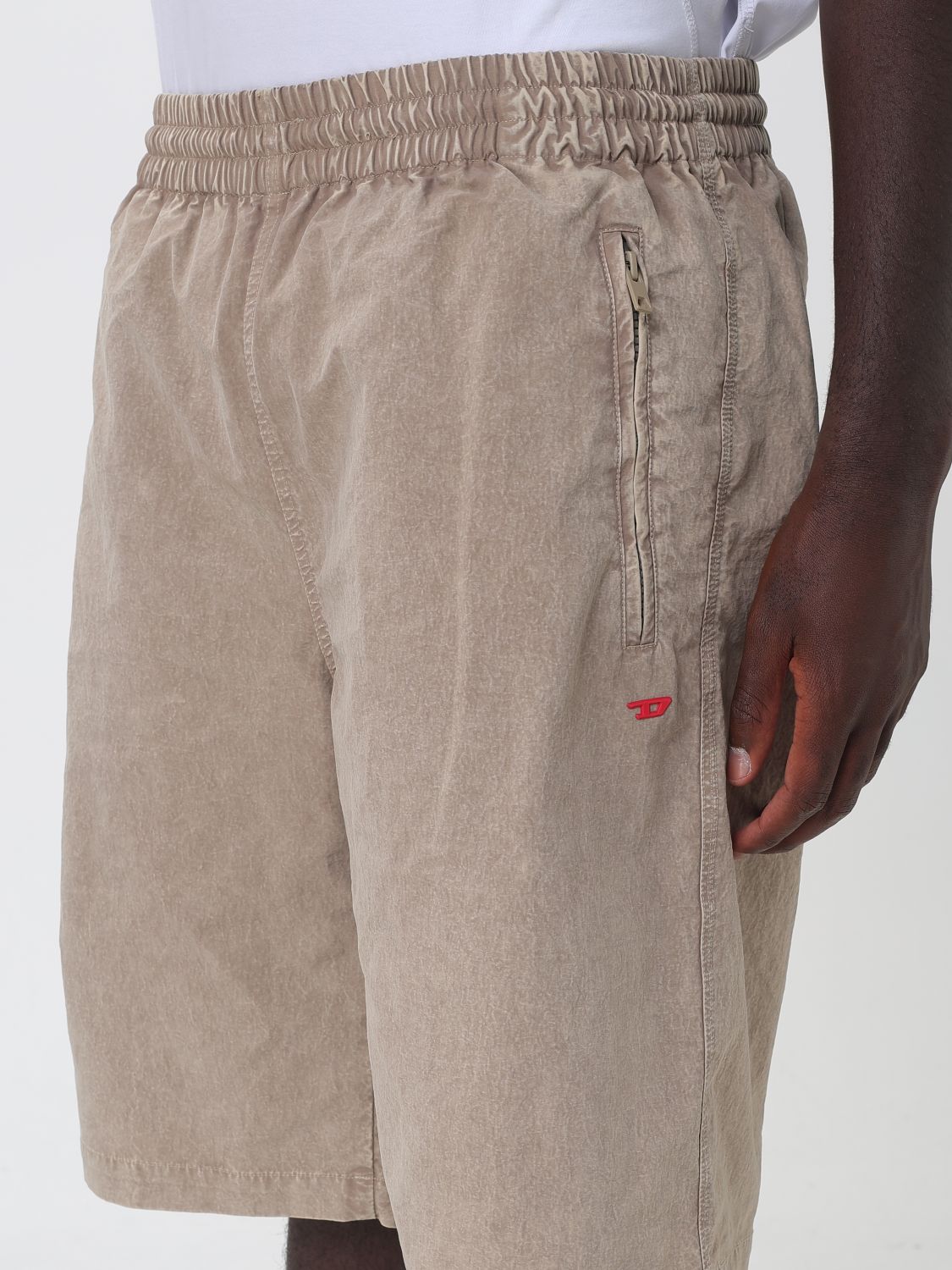 DIESEL SHORTS: P-Theck Nylon Sport Shorts Diesel with Elasticated Waist, Beige - Img 4