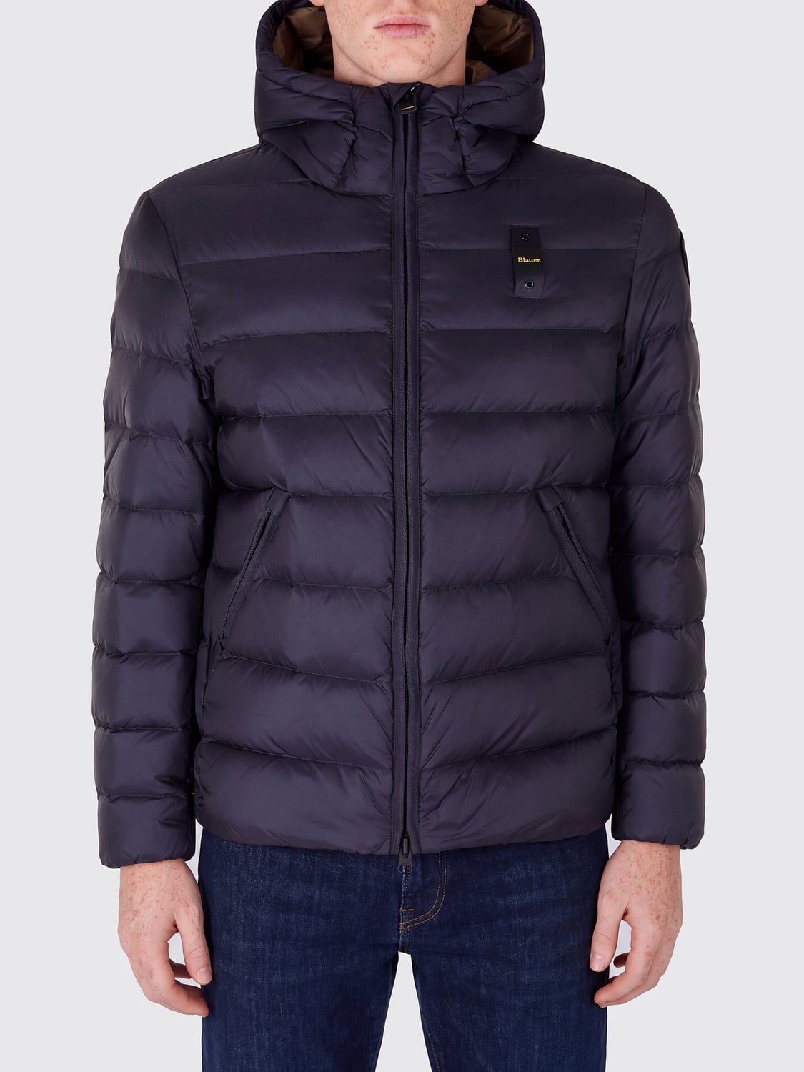 BLAUER JACKET: Quilted Polyamide Short Down Jacket Blauer with Hood and Duck Down, Blue - Img 1