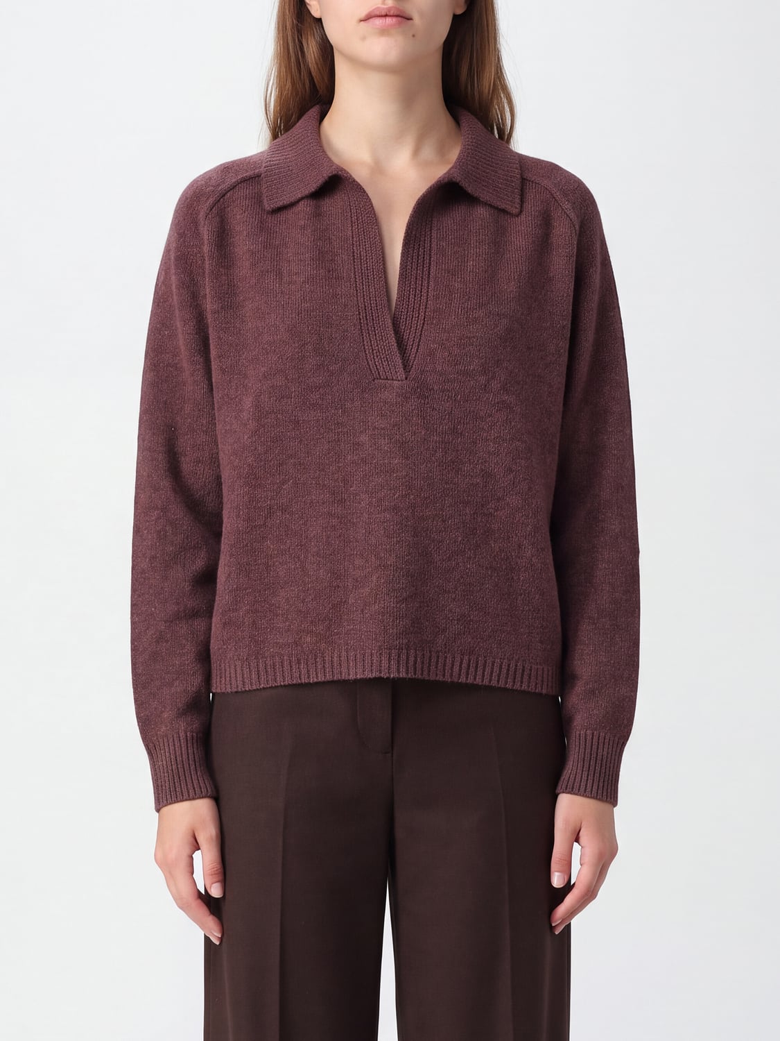 KUJTEN POLO: Polo Kujten à manches longues en maille 100% cachemire avec col en V, Marron - Img 1
