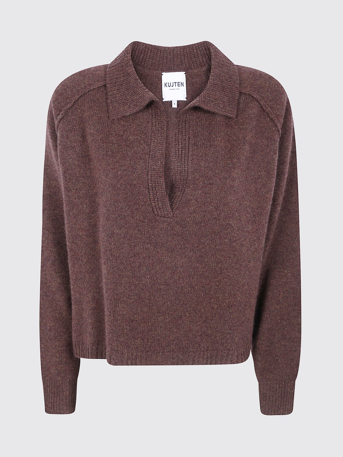 KUJTEN POLO: Polo Kujten à manches longues en maille 100% cachemire avec col en V, Marron - Img 2