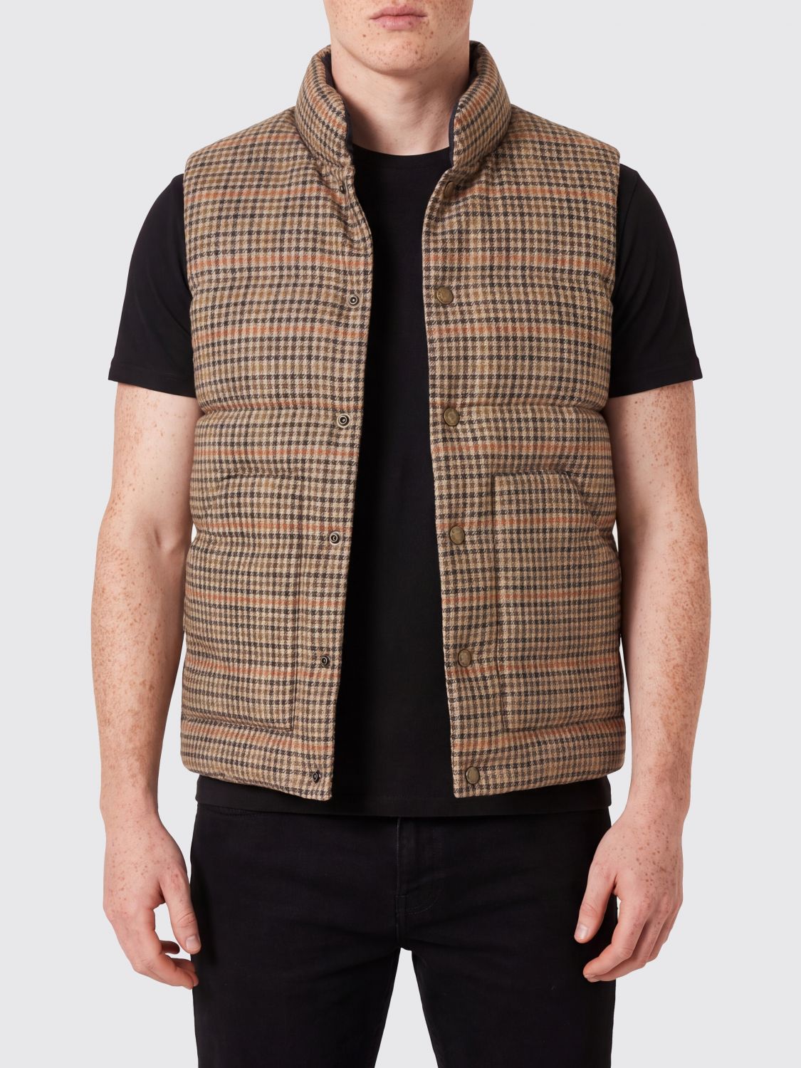 SEBAGO SUIT VEST: Houndstooth Wool Padded Gilet Sebago with High Neck, Brown - Img 1
