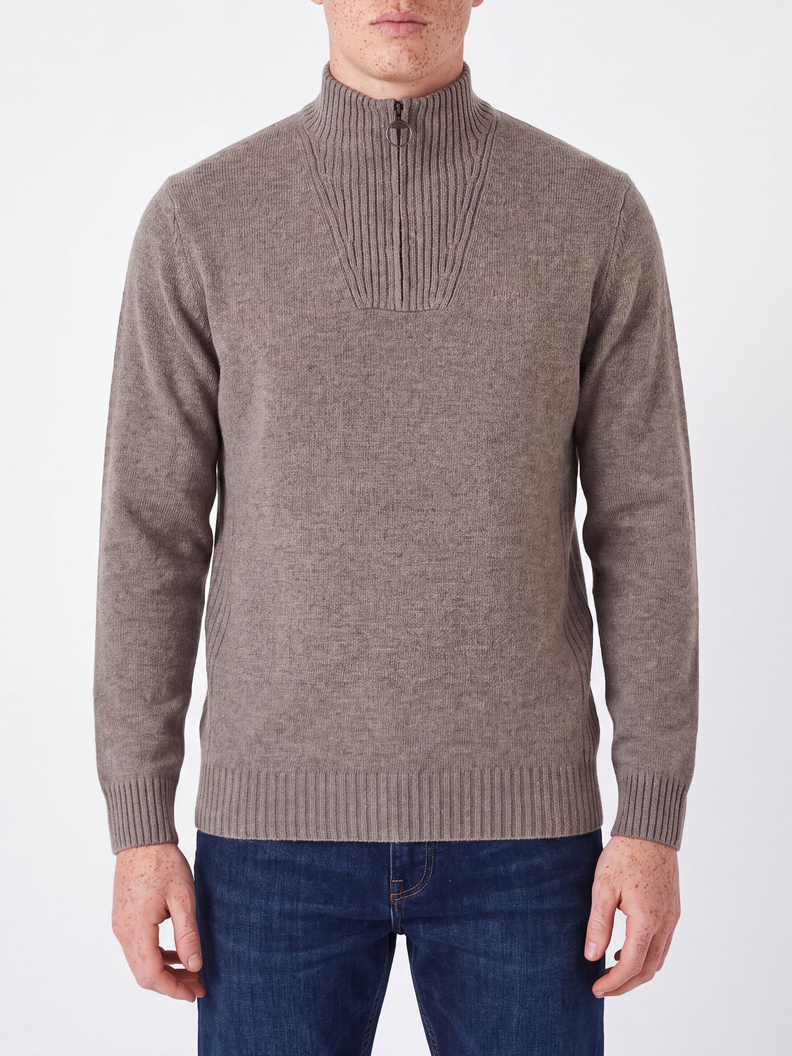 BARBOUR SWEATER: Barbour Pure Wool Half-Zip Mock Neck Jumper, Grey - Img 1