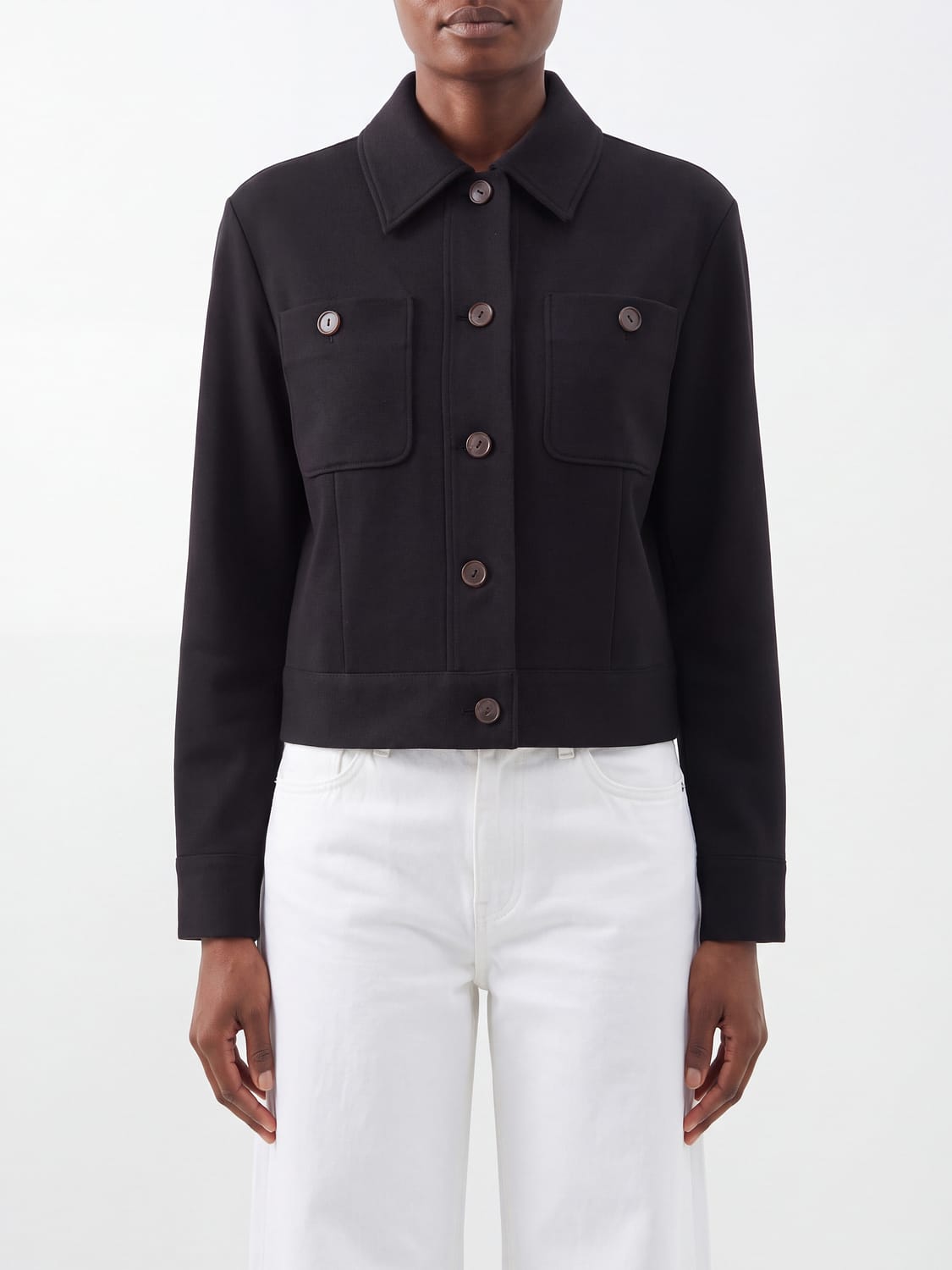 VINCE JACKET: Vince Single-Breasted Slim Fit Short Jacket in a Wool Blend, Black - Img 1