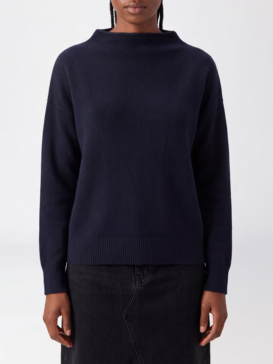 VINCE PULLOVER: Vince Pullover mit Trichterkragen aus reinem Kaschmir mit überschnittenen Schultern, Blau - Img 1