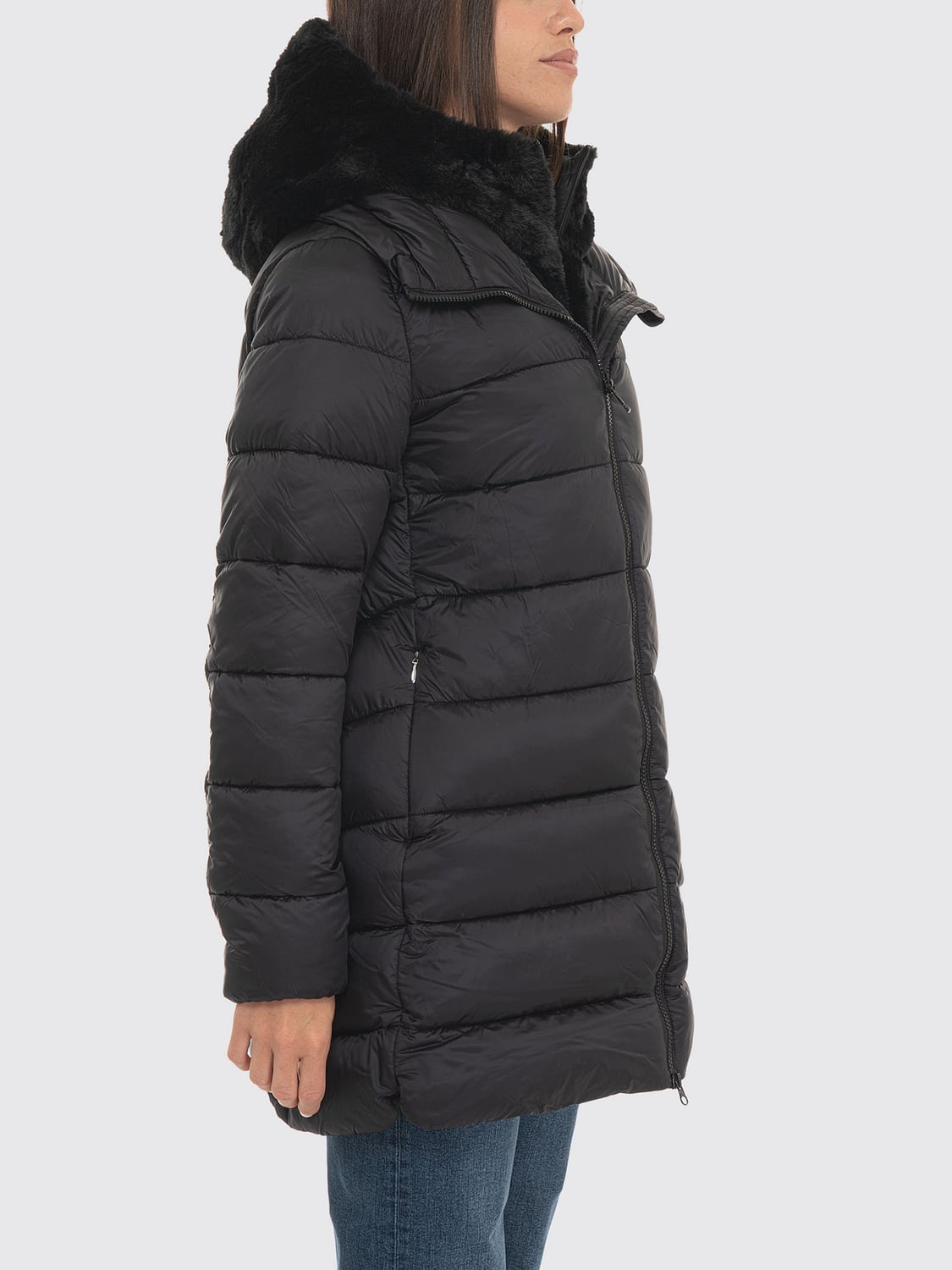 SAVE THE DUCK CHAQUETA: Plumífero Matilda Save The Duck hasta la rodilla con capucha, Negro - Img 3