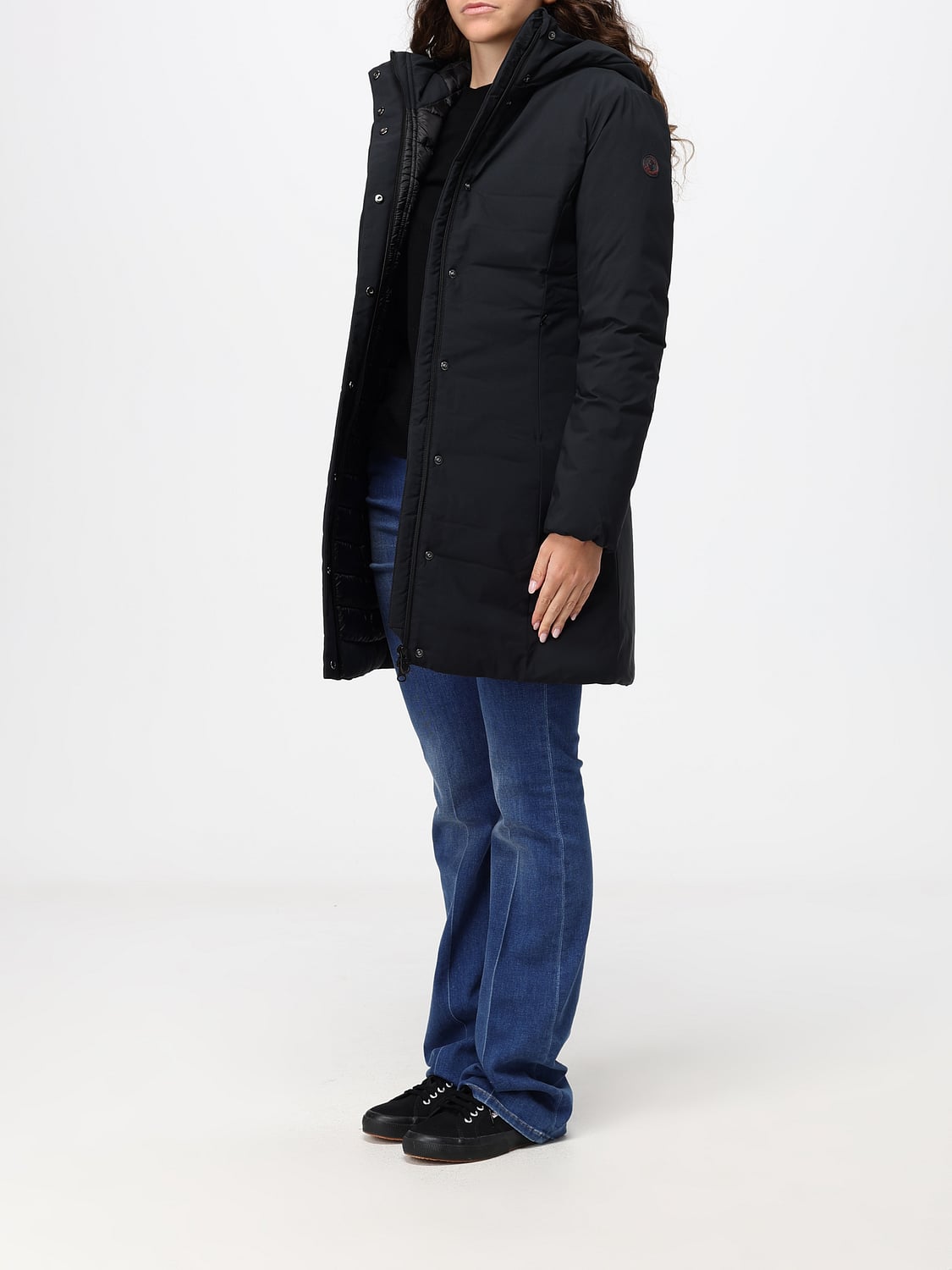 SAVE THE DUCK JACKET: Save The Duck Leyla Slim Knee-Length Puffer Jacket with Hood, Black - Img 3