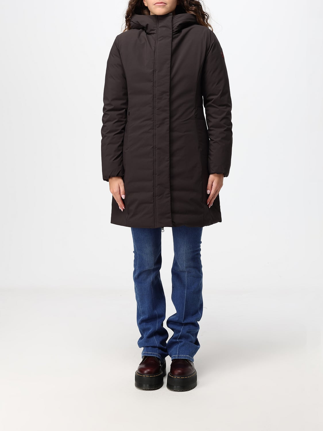 SAVE THE DUCK JACKET: Save The Duck Leyla Slim Knee-Length Puffer Jacket with Hood, Brown - Img 1