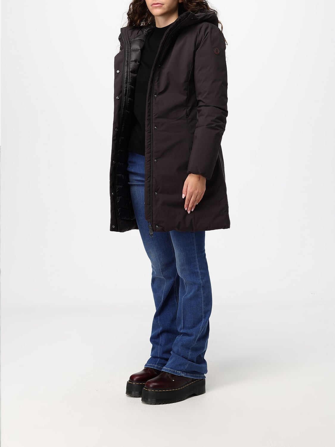 SAVE THE DUCK JACKET: Save The Duck Leyla Slim Knee-Length Puffer Jacket with Hood, Brown - Img 3