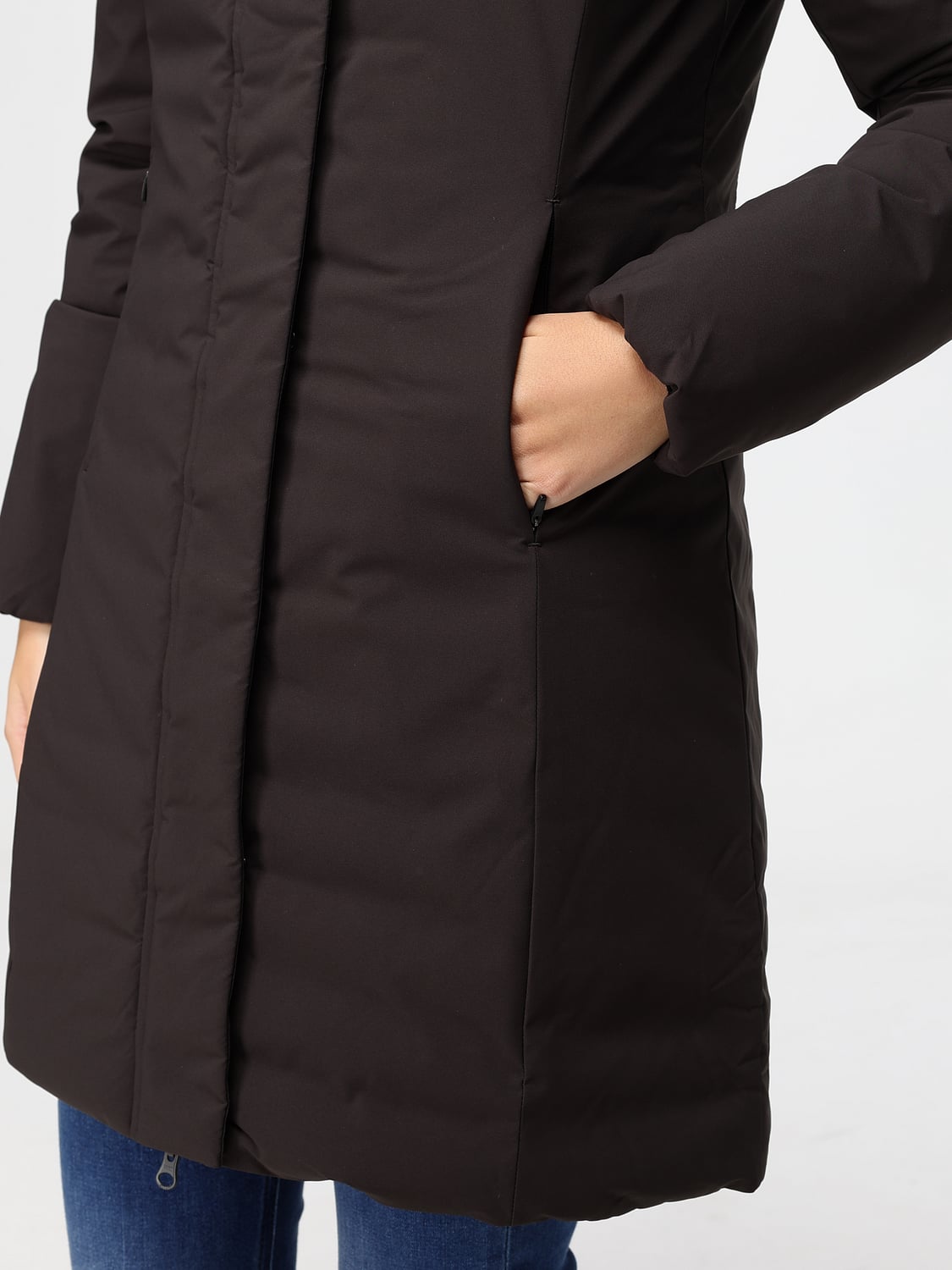 SAVE THE DUCK JACKET: Save The Duck Leyla Slim Knee-Length Puffer Jacket with Hood, Brown - Img 4