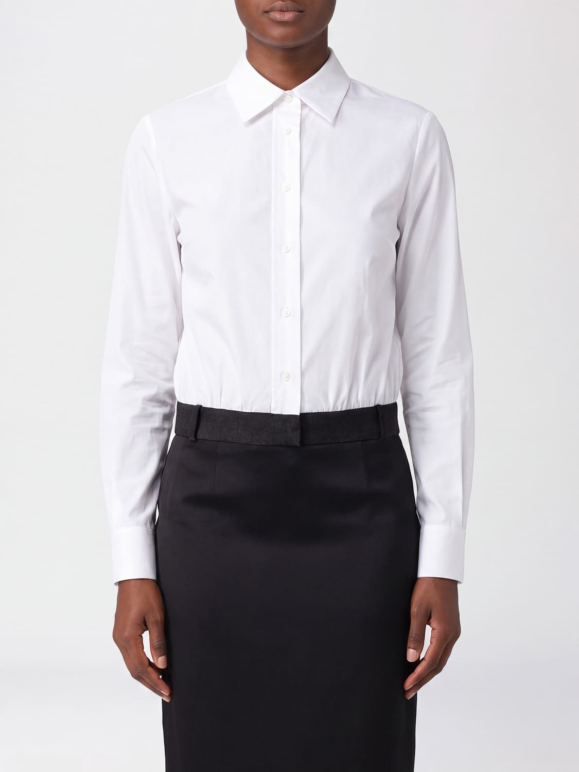 SEMICOUTURE CAMISA: Camisa Semicouture de algodón elástico con trabillas en la cintura, Blanco - Img 1
