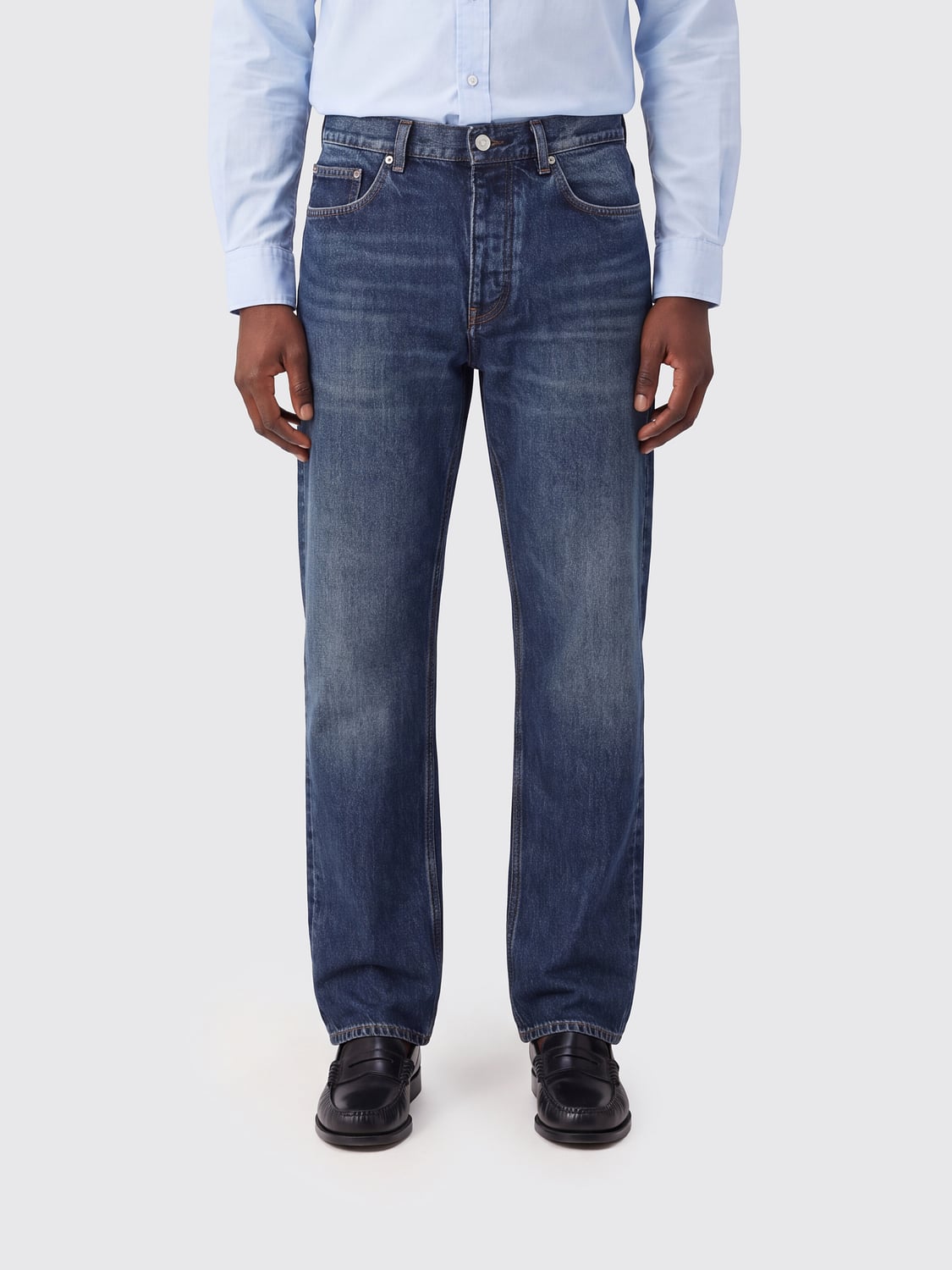 SUNFLOWER JEANS: Sunflower Mid-Rise Straight Jeans in Cotton Denim with Five Pockets, Blue - Img 1