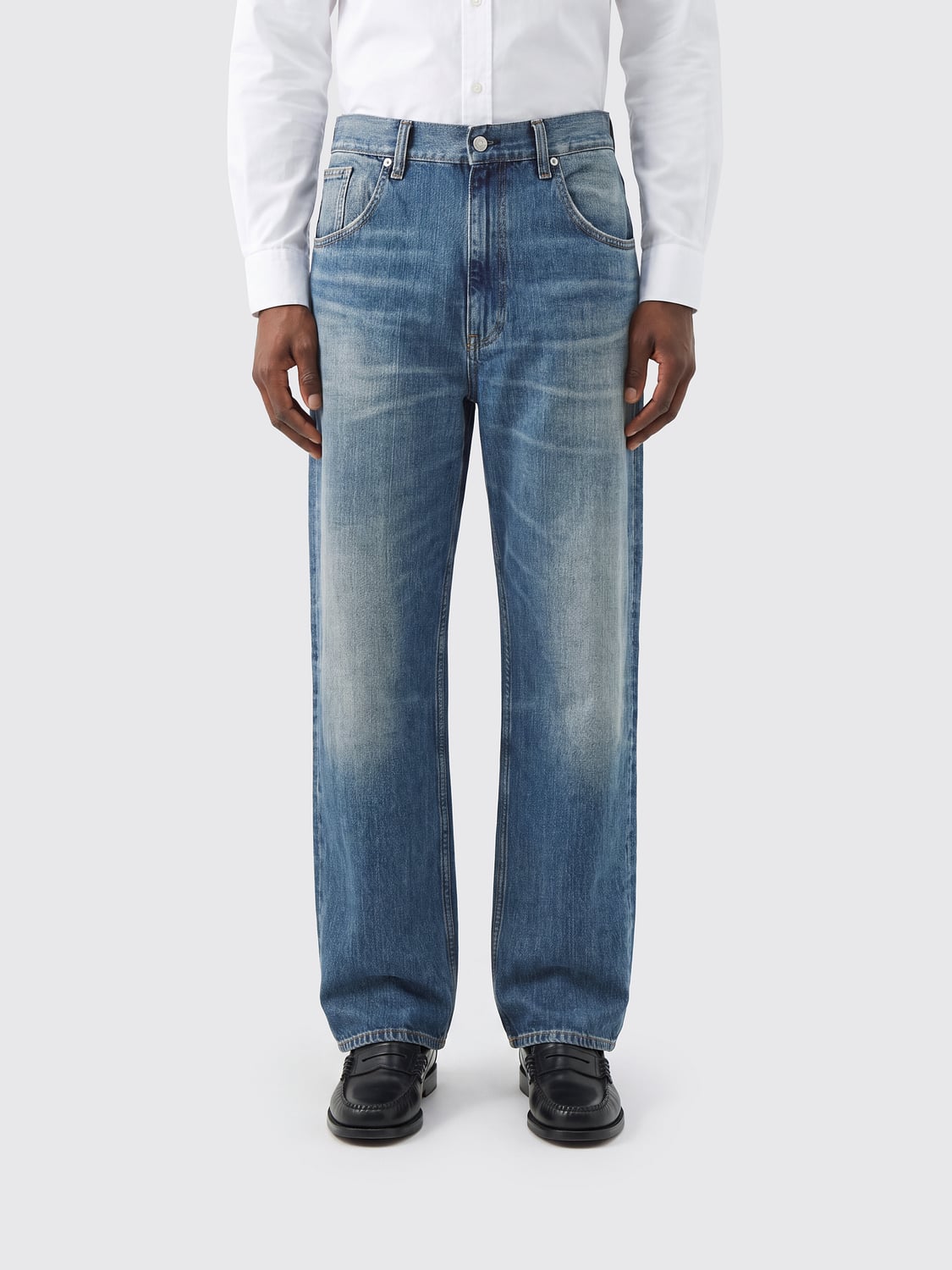 SUNFLOWER JEANS: Sunflower Mid-Rise Straight Jeans in Cotton Denim with Five Pockets, Blue - Img 1