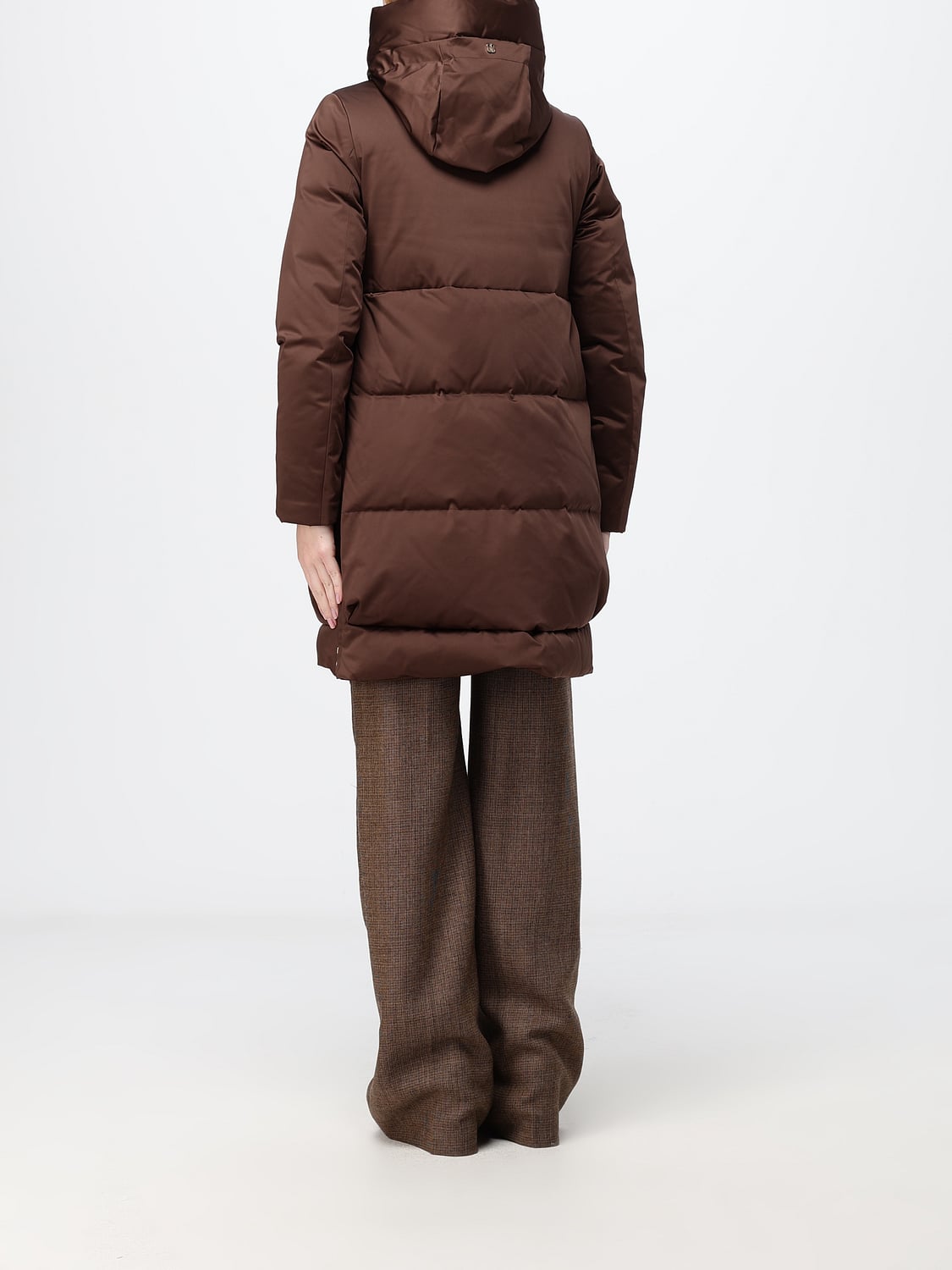 DUNO JACKET: Duno Talia Water-Repellent Knee-Length Down Jacket with Hood and Drawstring, Cocoa - Img 2