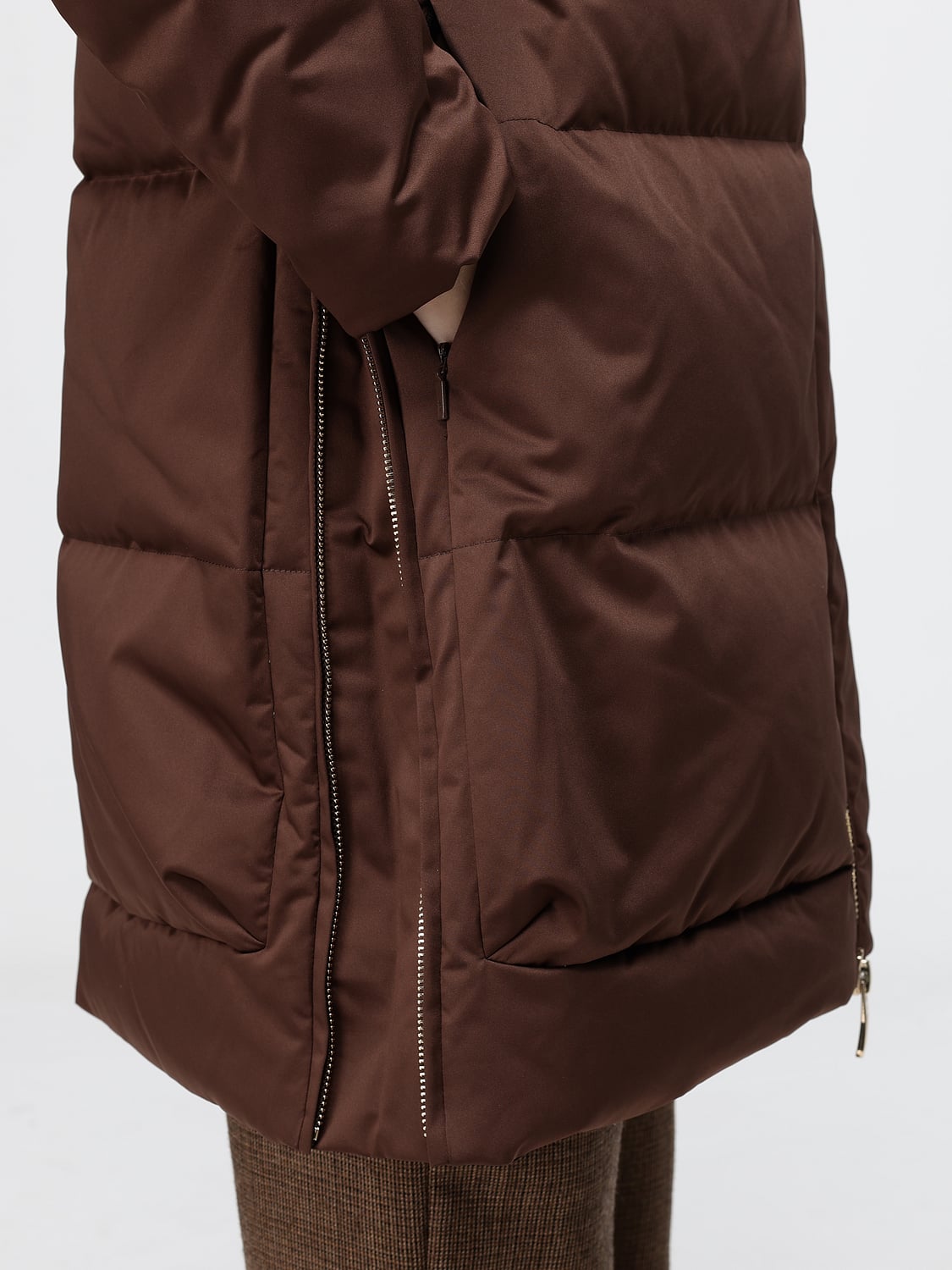 DUNO JACKET: Duno Talia Water-Repellent Knee-Length Down Jacket with Hood and Drawstring, Cocoa - Img 4