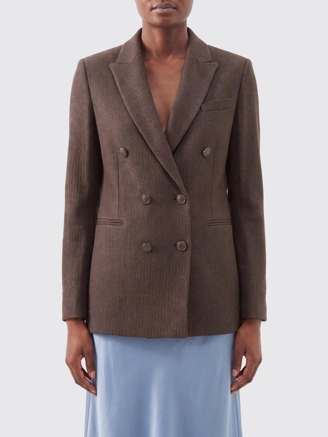 CIRCOLO 1901 JACKET: Double-Breasted Wool Blend Blazer Circolo 1901 with Metal Buttons, Brown - Img 1
