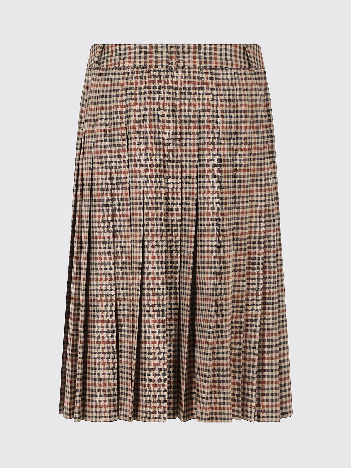 HERSKIND SKIRT: Herskind High-Waisted Check Wool Pleated Wrap Mini Skirt with Buckle, Brown - Img 3