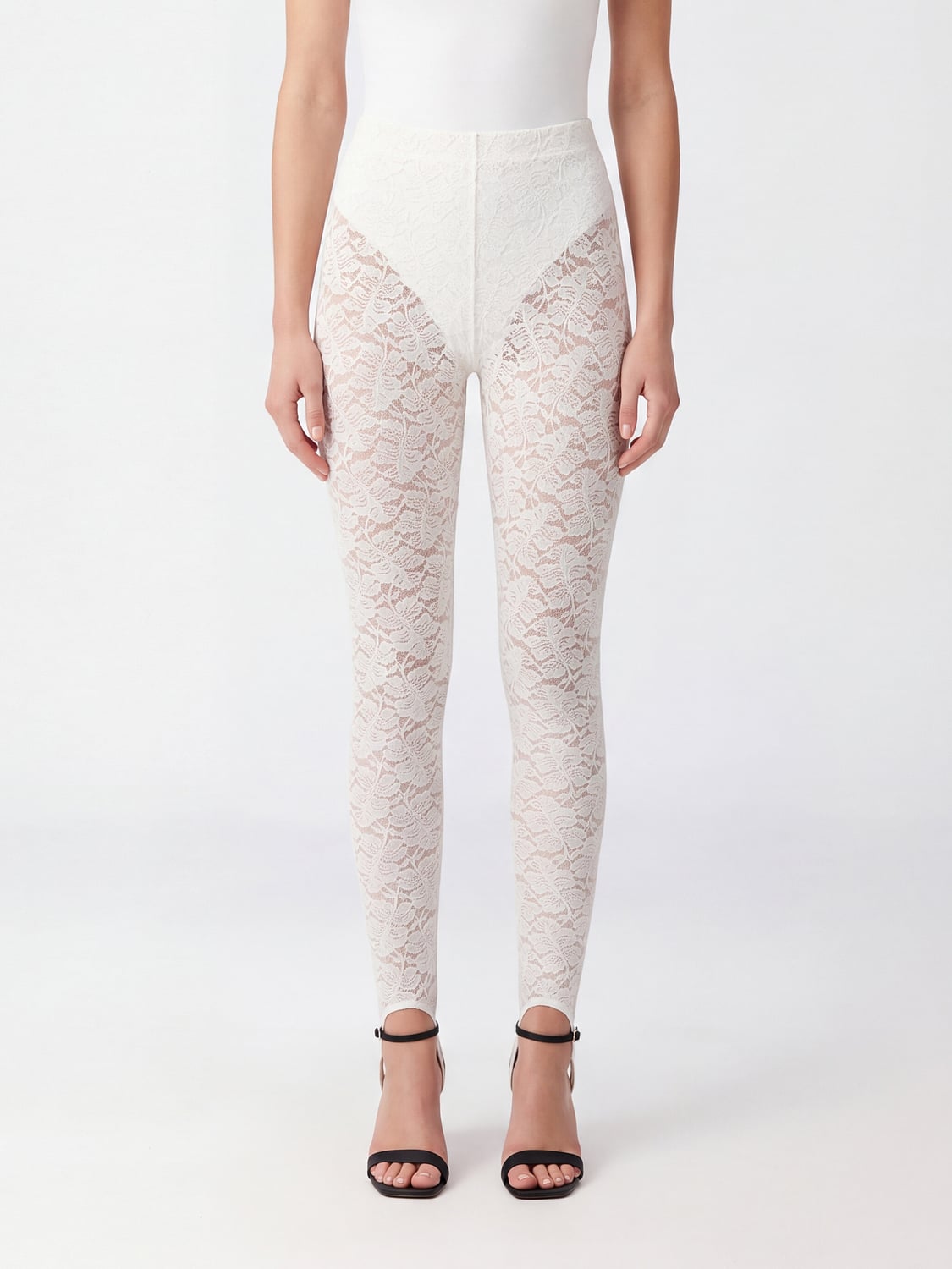 HERSKIND PANTALONES: Leggings de encaje Herskind de talle alto y corte skinny, Blanco - Img 1