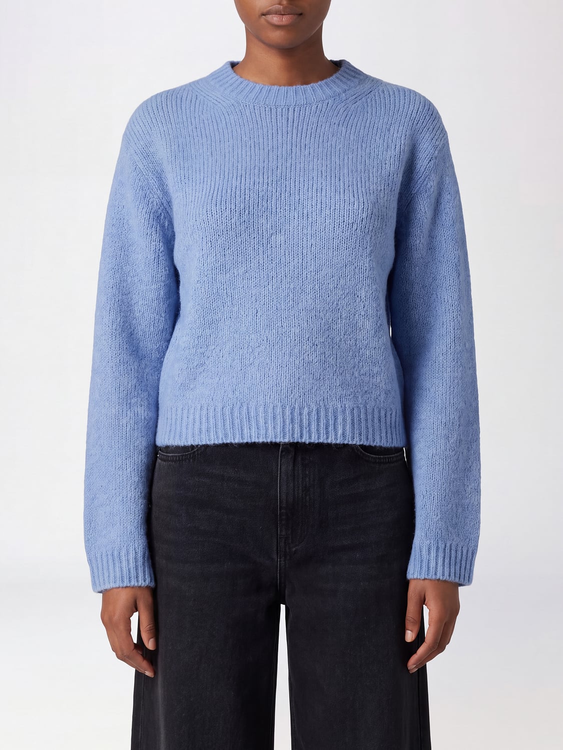 ALYSI SWEATER: Alysi Mohair Crewneck Jumper with Long Sleeves and Dropped Shoulders, Blue - Img 1