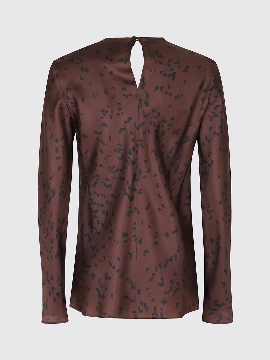 ALYSI TOP: Rundhalsbluse Alysi aus reiner Seide mit abstraktem Print und langen Ärmeln, Braun - Img 3