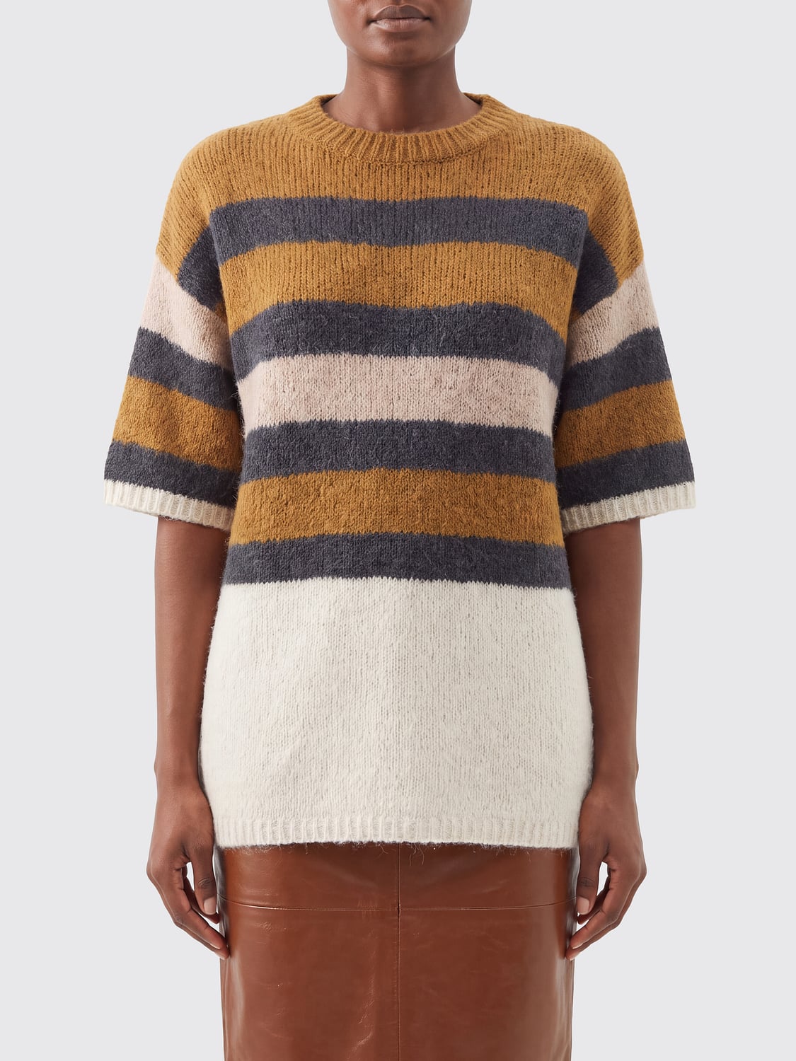ALYSI PULL: Pull à col rond et rayures Alysi en mohair à manches courtes, Multicolore - Img 1