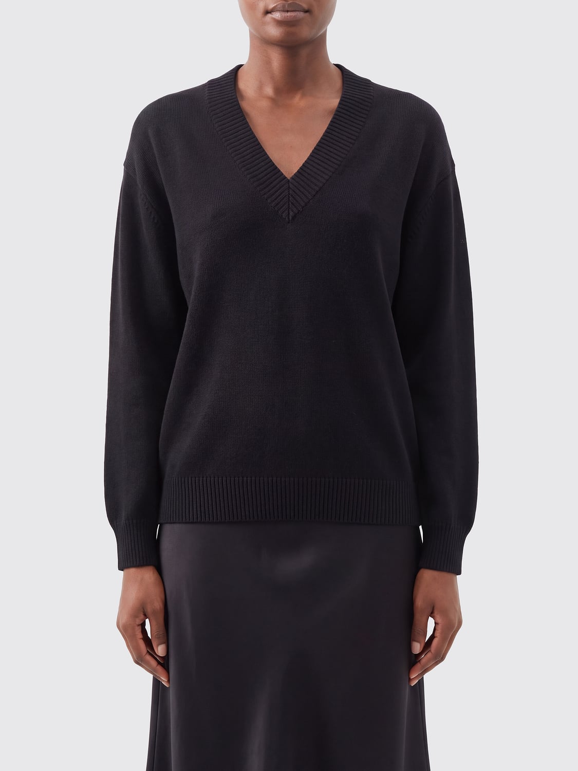 IRO MAGLIA: Maglia Iro con scollo a V in misto viscosa e finiture a costine, Nero - Img 1