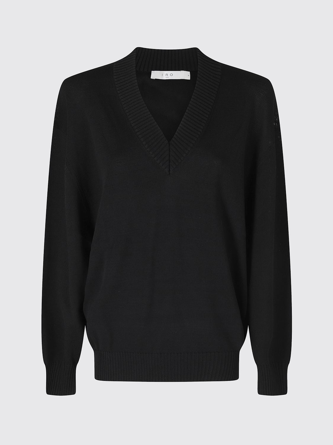 IRO MAGLIA: Maglia Iro con scollo a V in misto viscosa e finiture a costine, Nero - Img 2