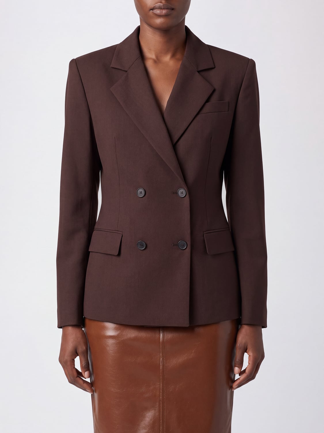 IRO JACKET: Slim Fit Double-Breasted Blazer Iro in Wool and Cotton Blend, Brown - Img 1